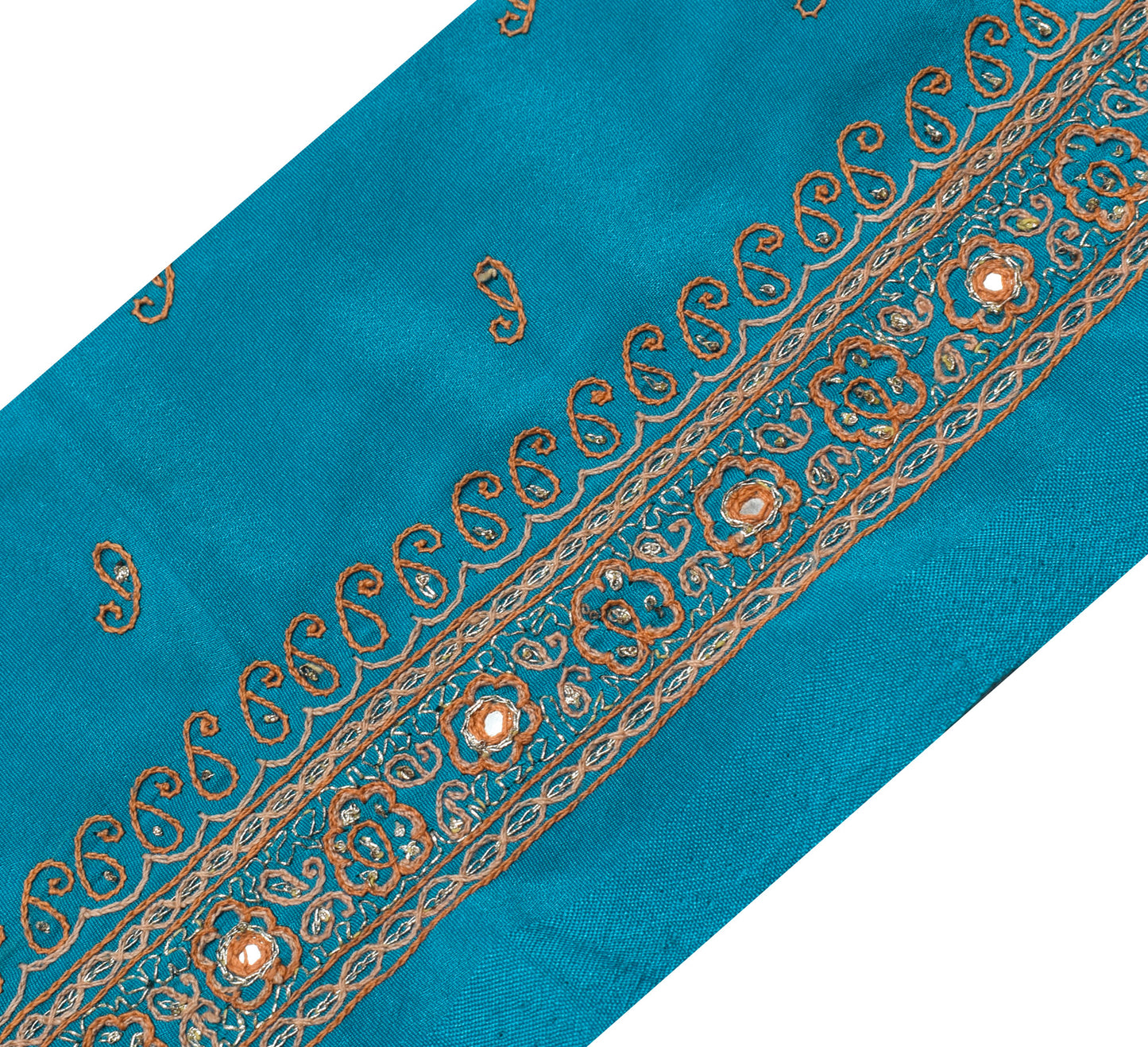 Sushila Vintage Blue Saree Border Indian Craft Sewing Trim Embroidered Lace