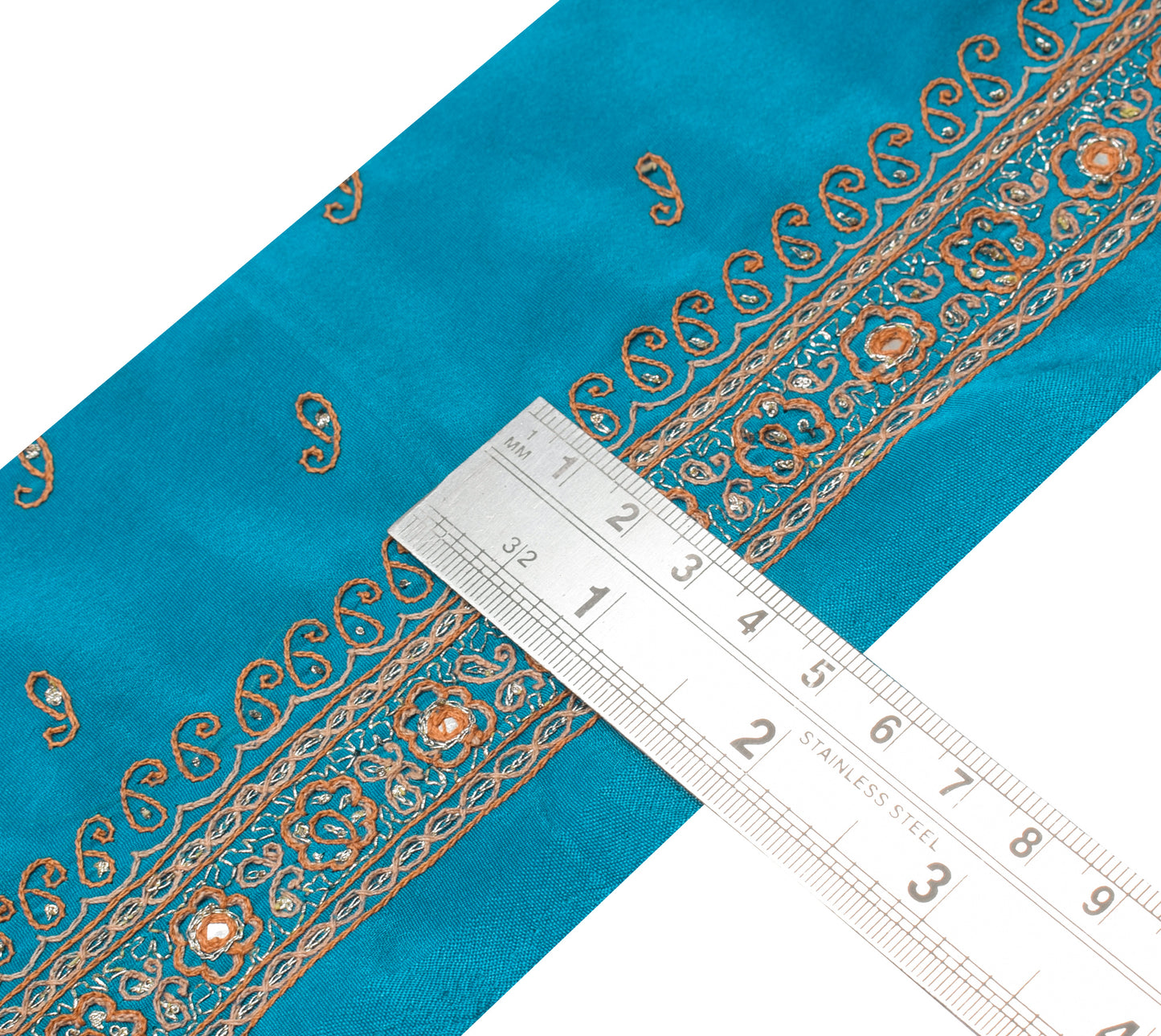 Sushila Vintage Blue Saree Border Indian Craft Sewing Trim Embroidered Lace