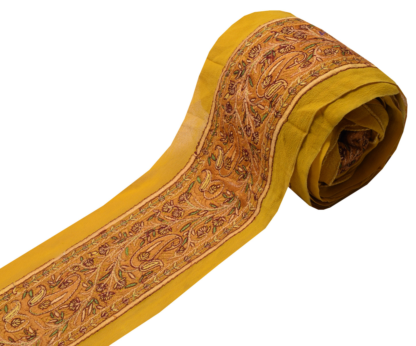 Sushila Vintage Yellow Saree Border Indian Craft Sewing Trim Embroidered Lace