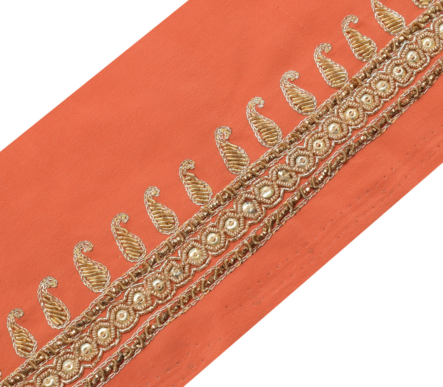 Sushila Vintage Peach Saree Border Indian Craft Sewing Trim Hand Beaded Lace