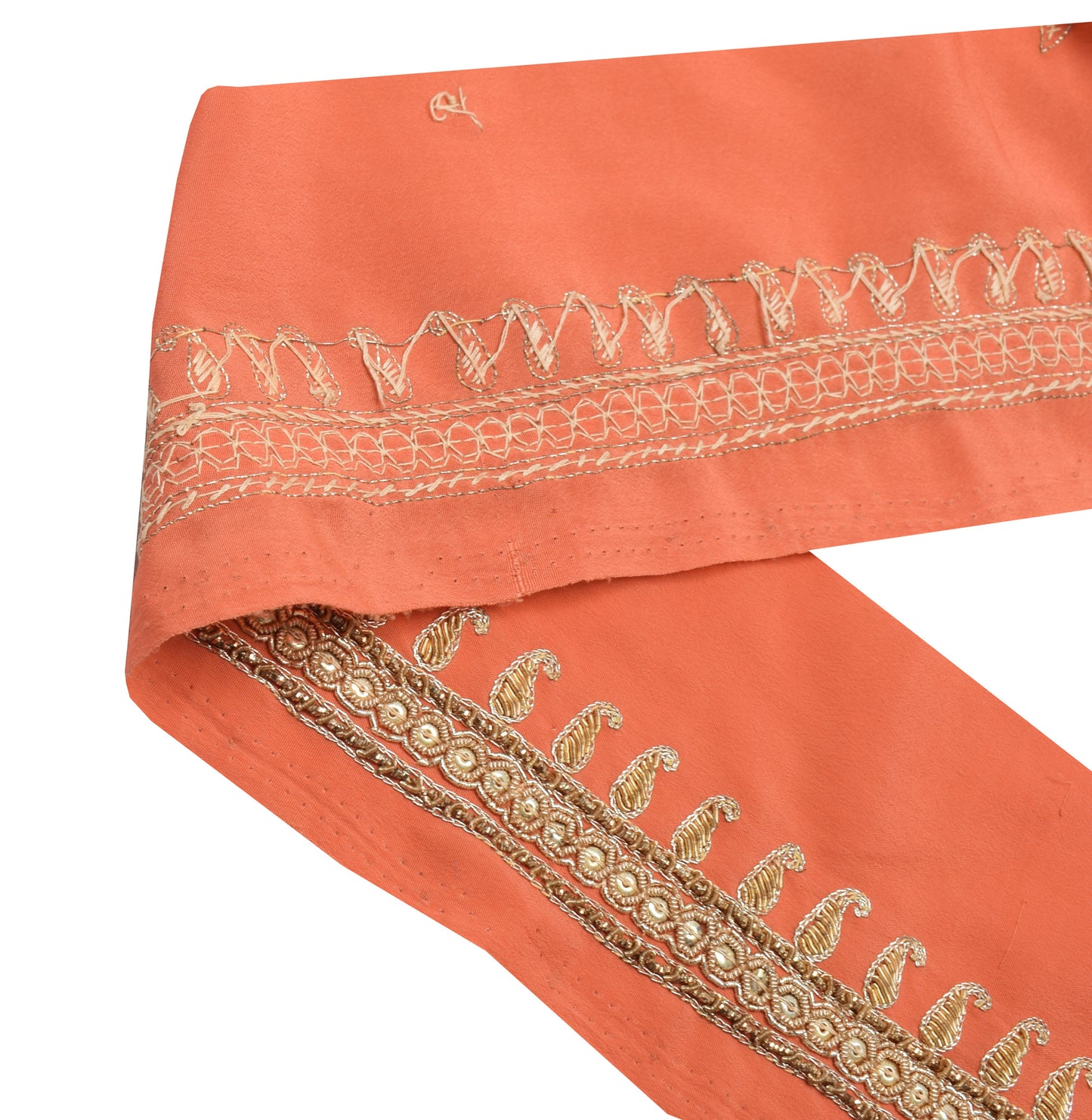 Sushila Vintage Peach Saree Border Indian Craft Sewing Trim Hand Beaded Lace