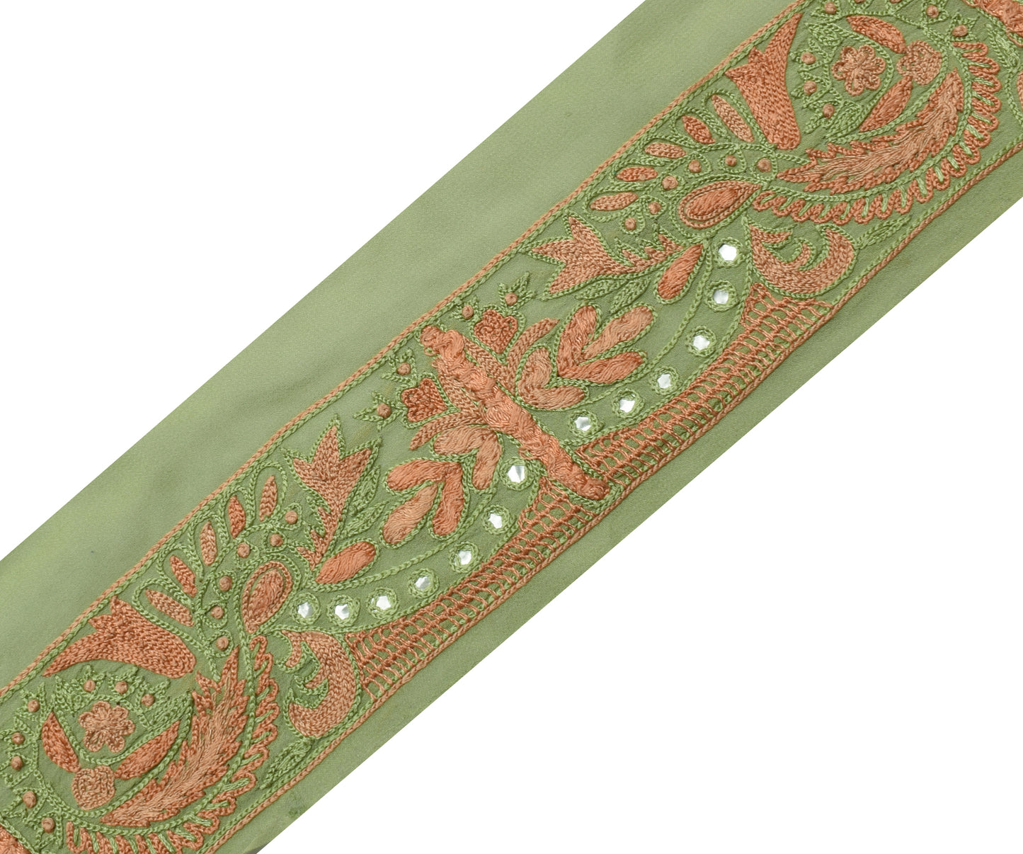 Sushila Vintage Green Saree Border Indian Craft Sewing Trim Embroidered Lace