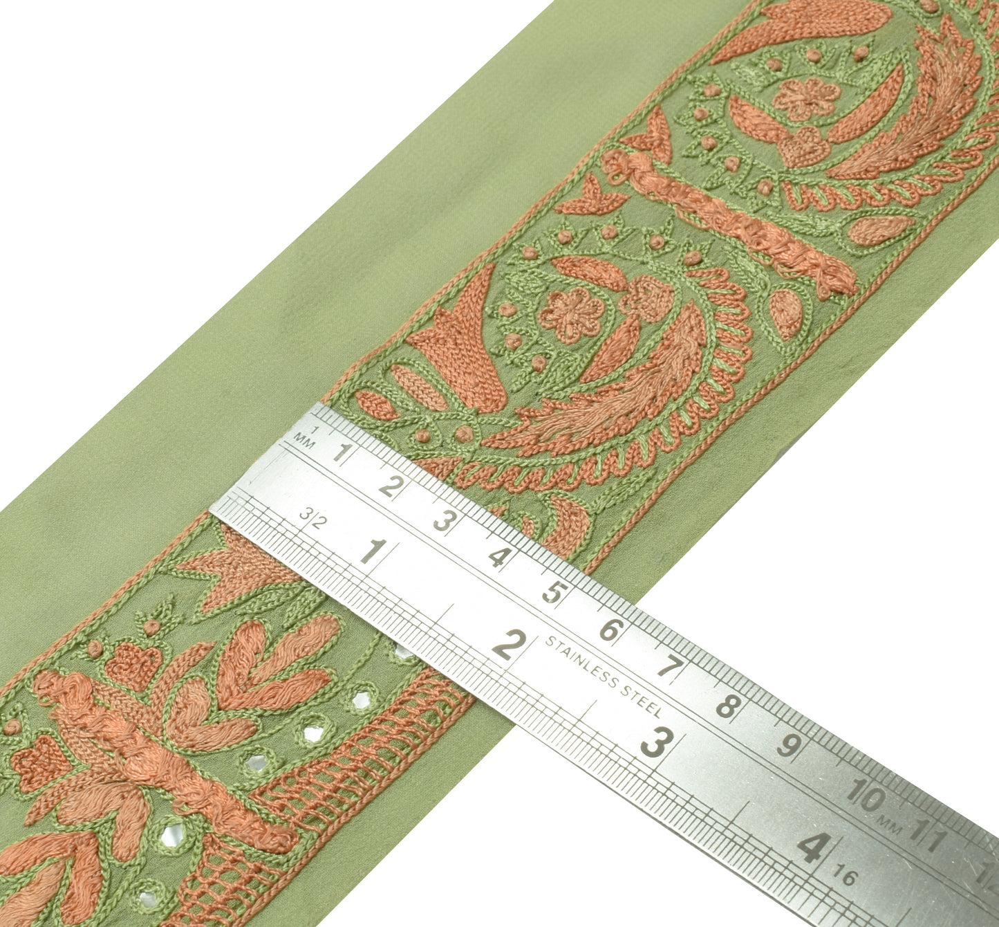 Sushila Vintage Green Saree Border Indian Craft Sewing Trim Embroidered Lace