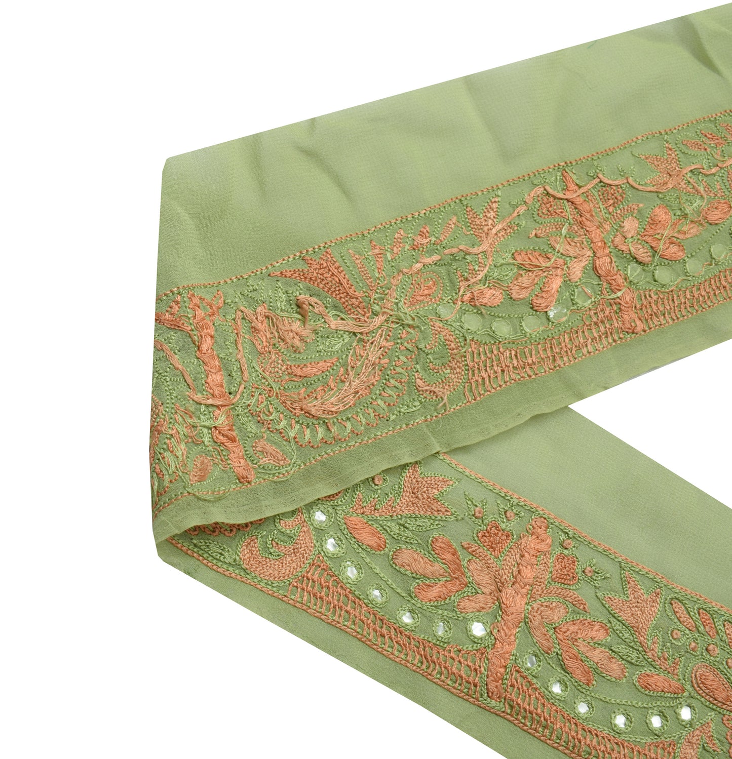 Sushila Vintage Green Saree Border Indian Craft Sewing Trim Embroidered Lace