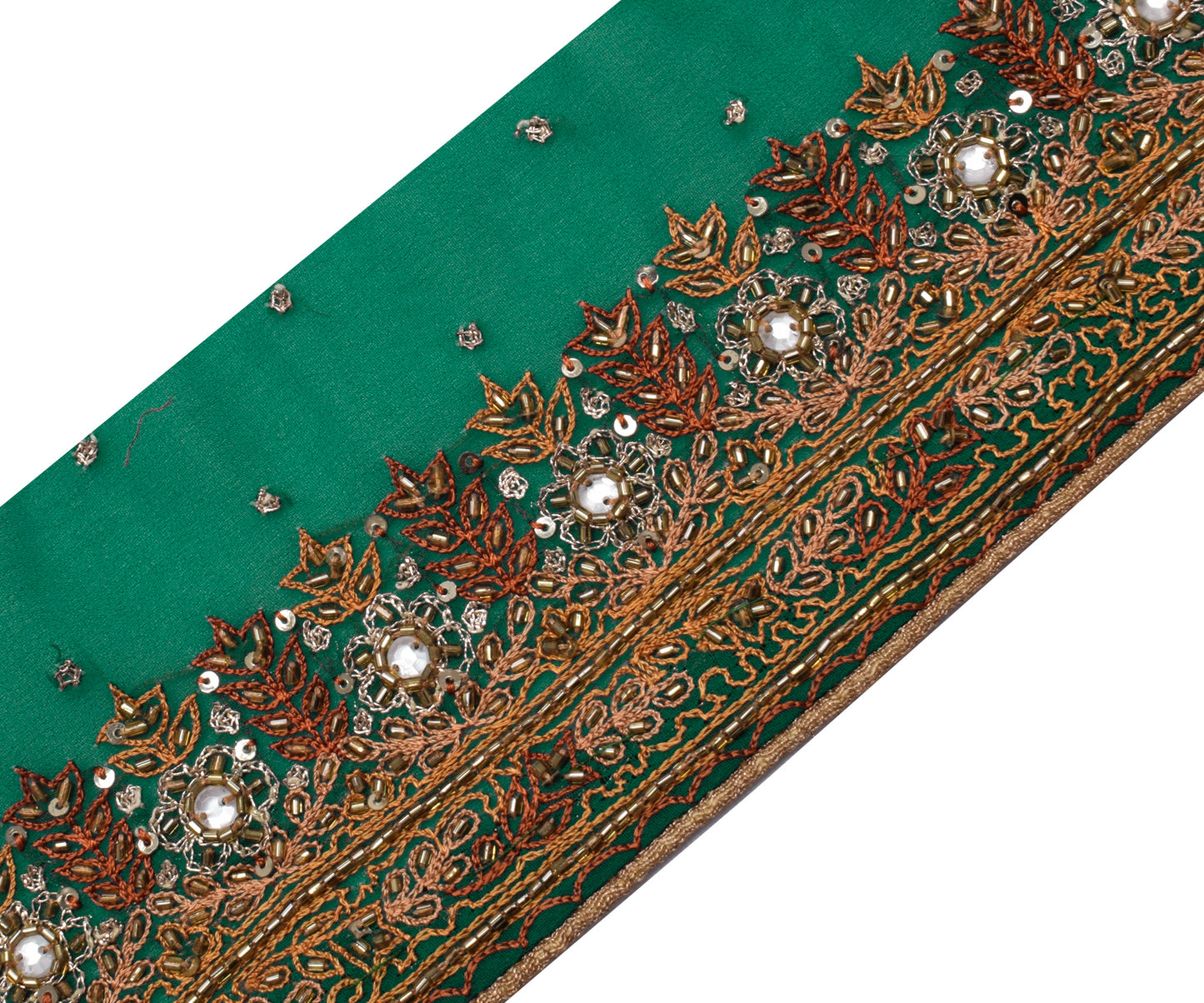 Sushila Vintage Green Saree Border Indian Craft Sewing Trim Hand Beaded Lace