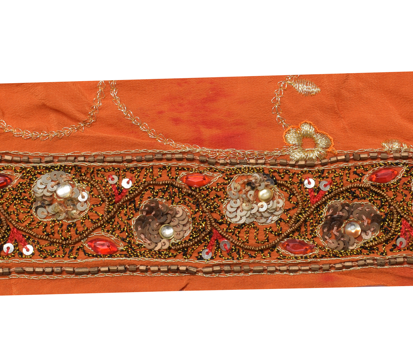 Sushila Vintage Orange Saree Border Indian Craft Sewing Trim Hand Beaded Lace