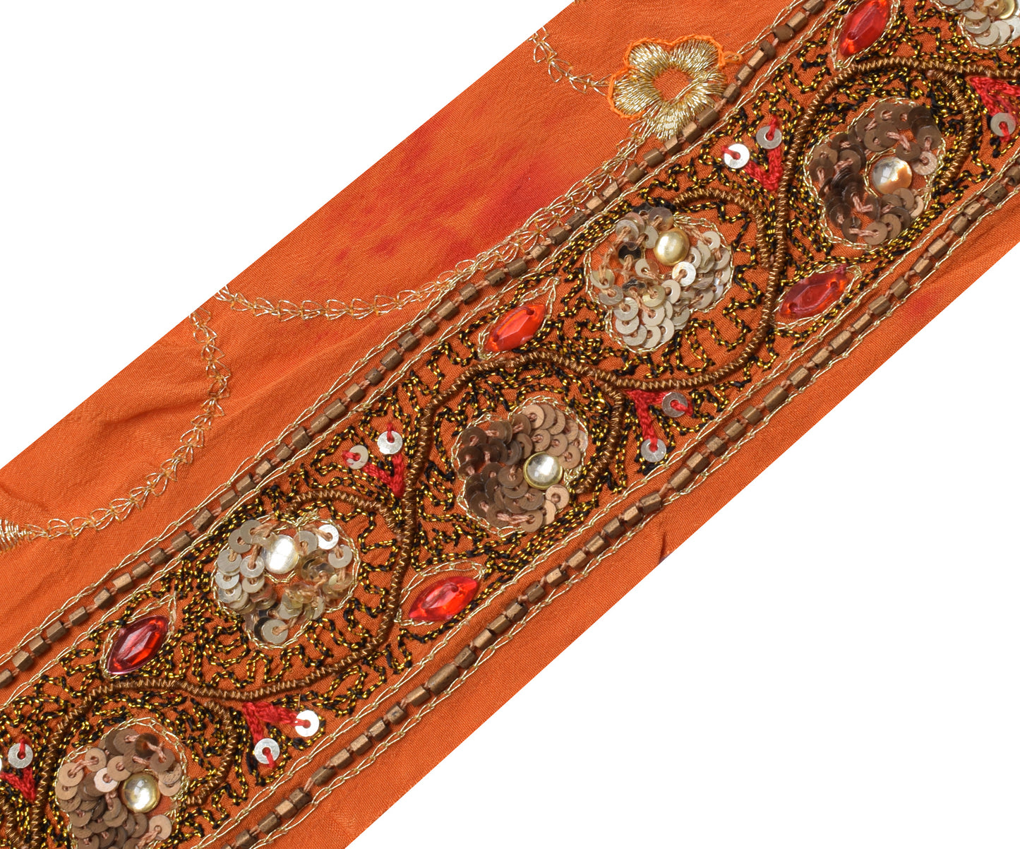 Sushila Vintage Orange Saree Border Indian Craft Sewing Trim Hand Beaded Lace