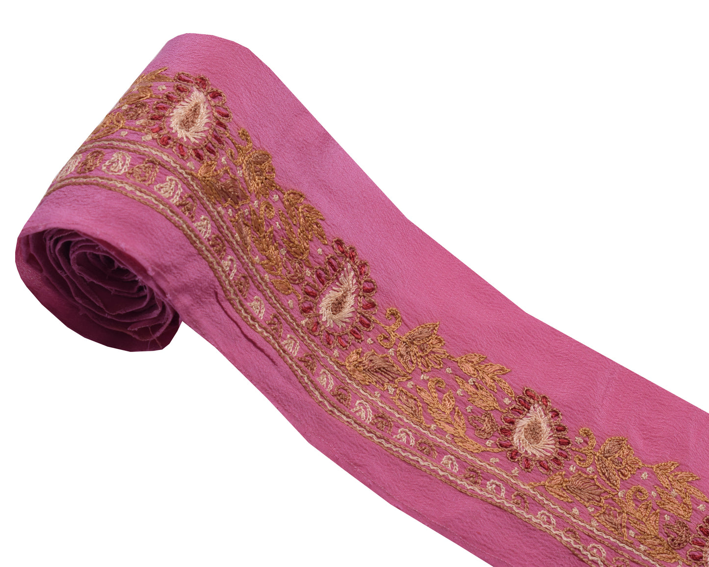 Sushila Vintage Pink Saree Border Indian Craft Sewing Trim Embroidered Ribbon