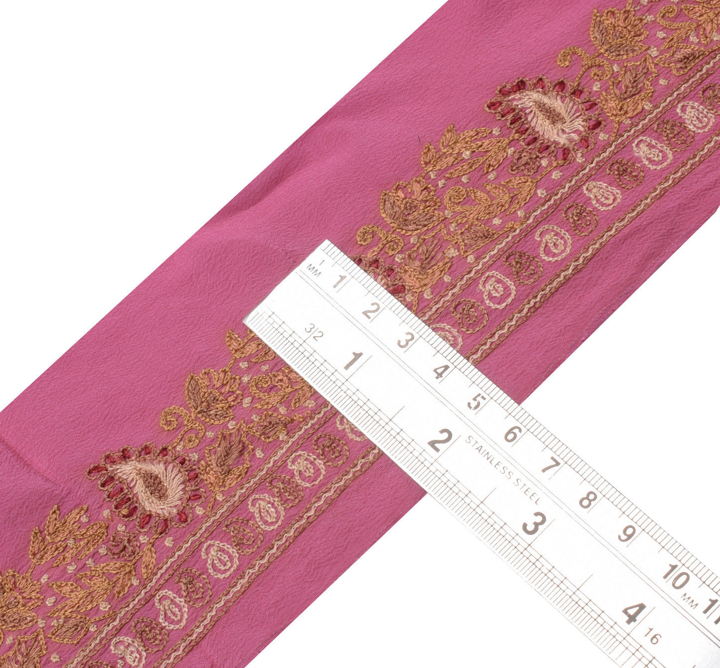 Sushila Vintage Pink Saree Border Indian Craft Sewing Trim Embroidered Ribbon