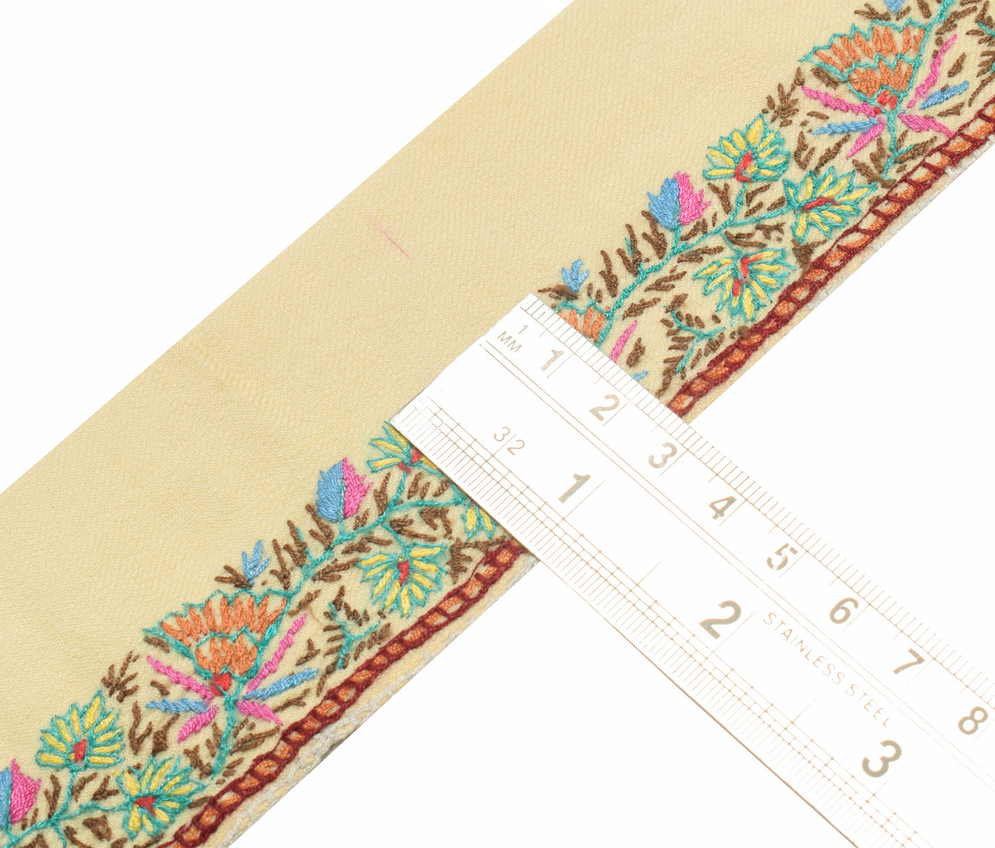 Sushila Vintage Cream Sari Border Indian Craft Sewing Trim Hand Embroidery Lace