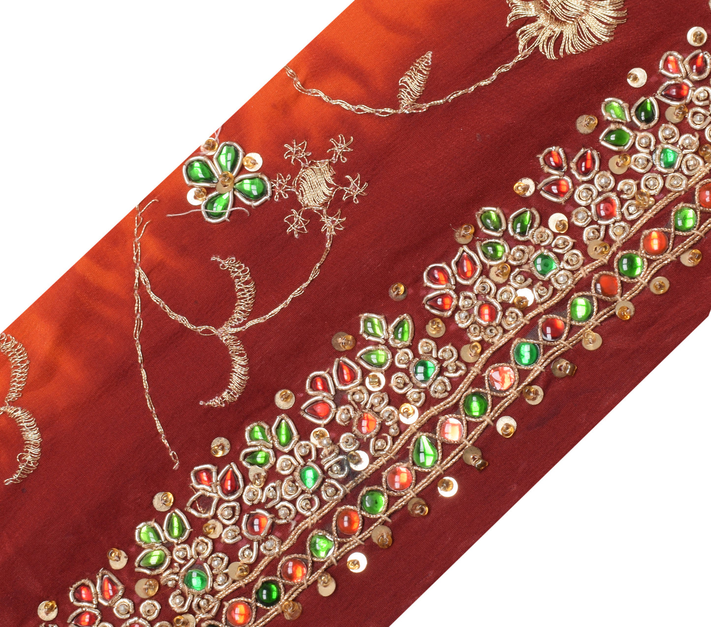 Sushila Vintage Red Saree Border Indian Craft Sewing Trim Hand Beaded Lace