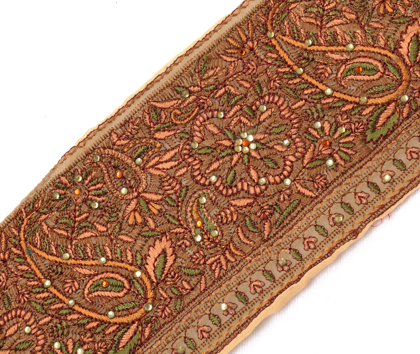 Sushila Vintage Brown Saree Border Indian Craft Sewing Trim Embroidered Ribbon