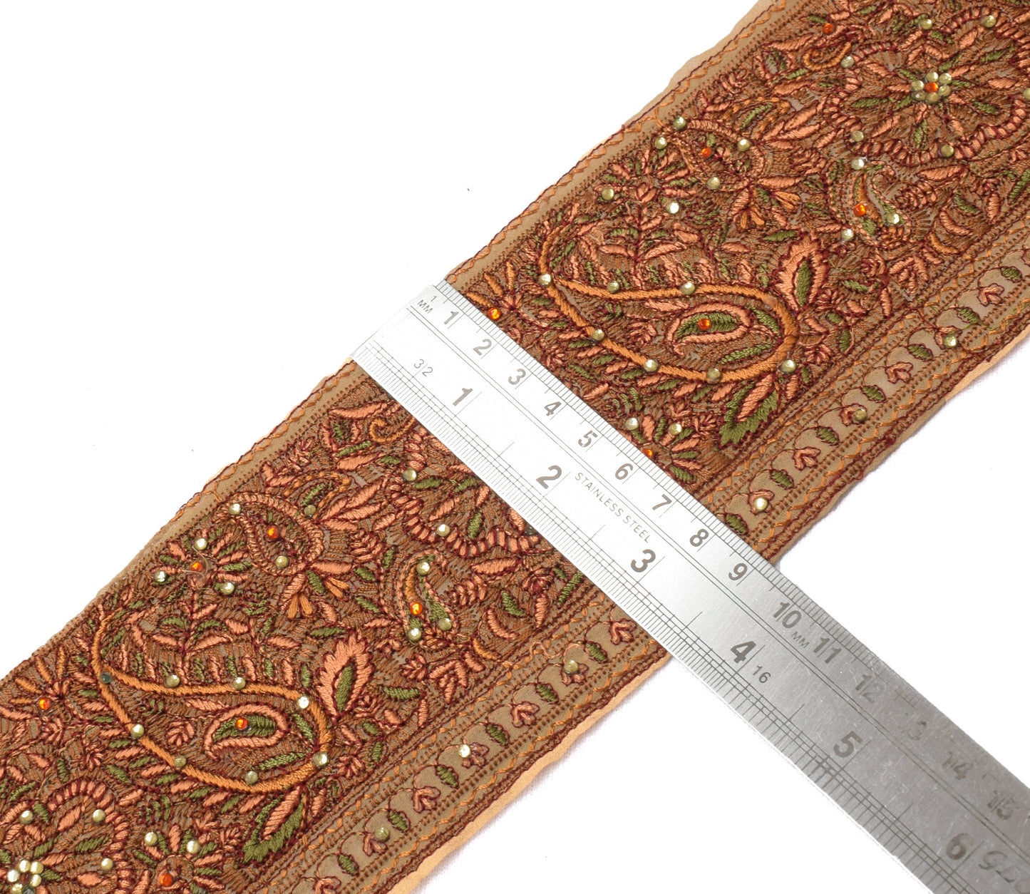 Sushila Vintage Brown Saree Border Indian Craft Sewing Trim Embroidered Ribbon