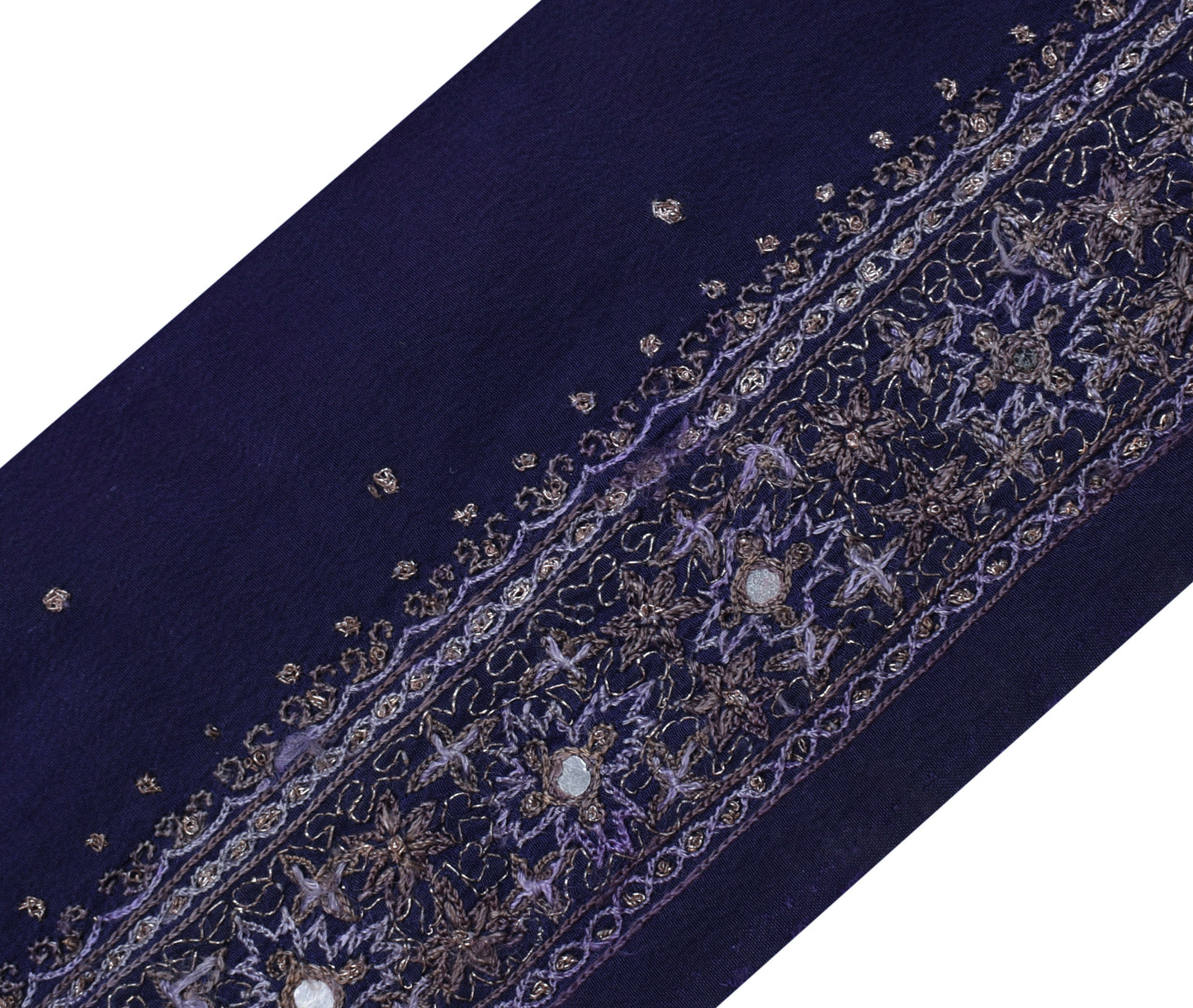 Sushila Vintage Blue Saree Border Indian Craft Sewing Trim Embroidered Ribbon