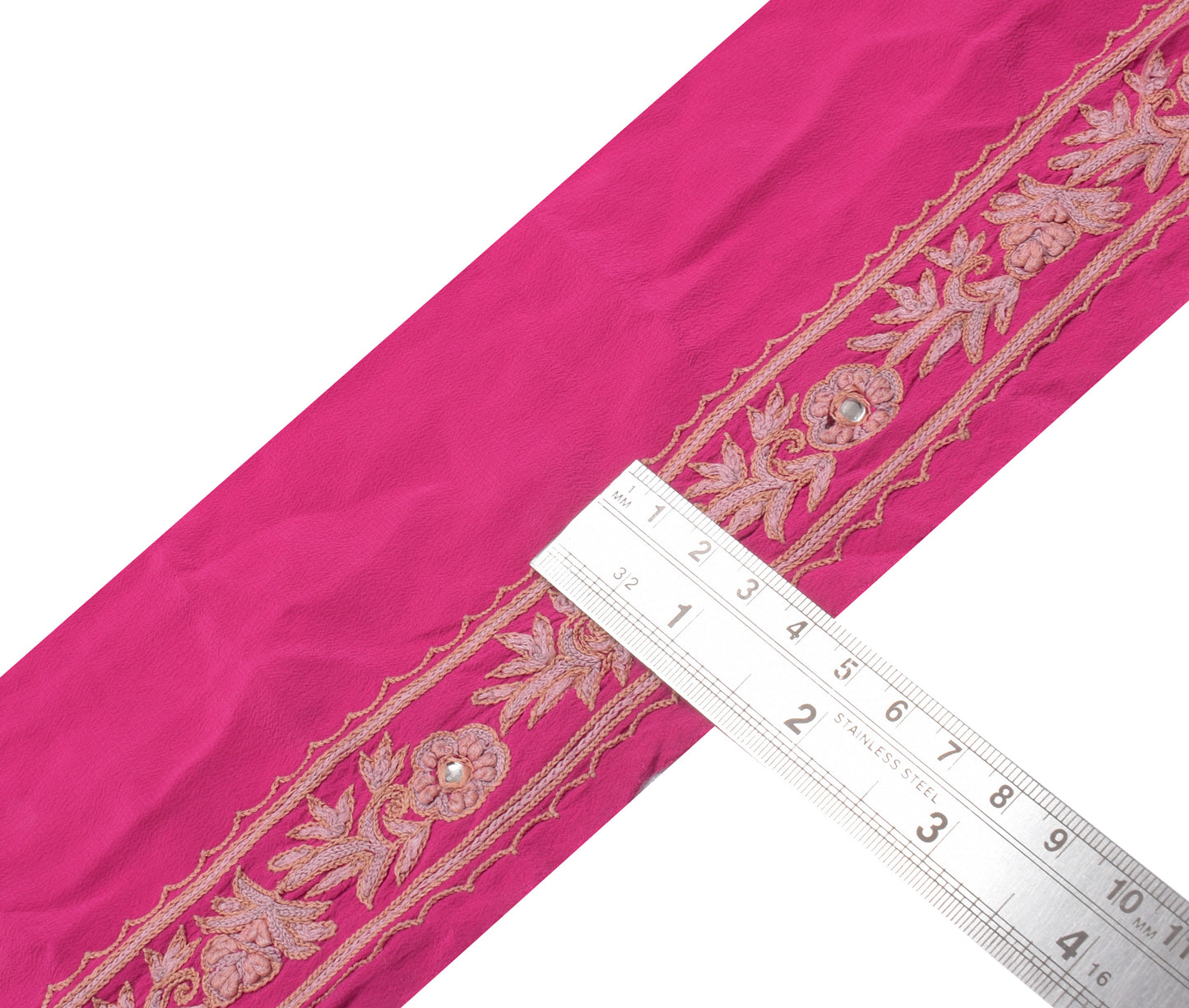 Sushila Vintage Pink Sari Border Indian Craft Sewing Trim Hand Embroidered lace