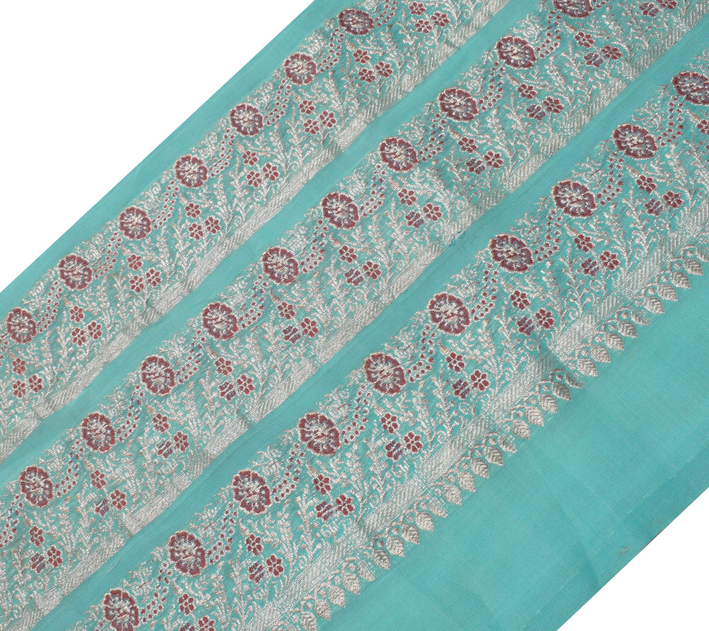 Sushila Vintage Blue Saree Border Indian Craft Sewing Trim Woven Lace Ribbon