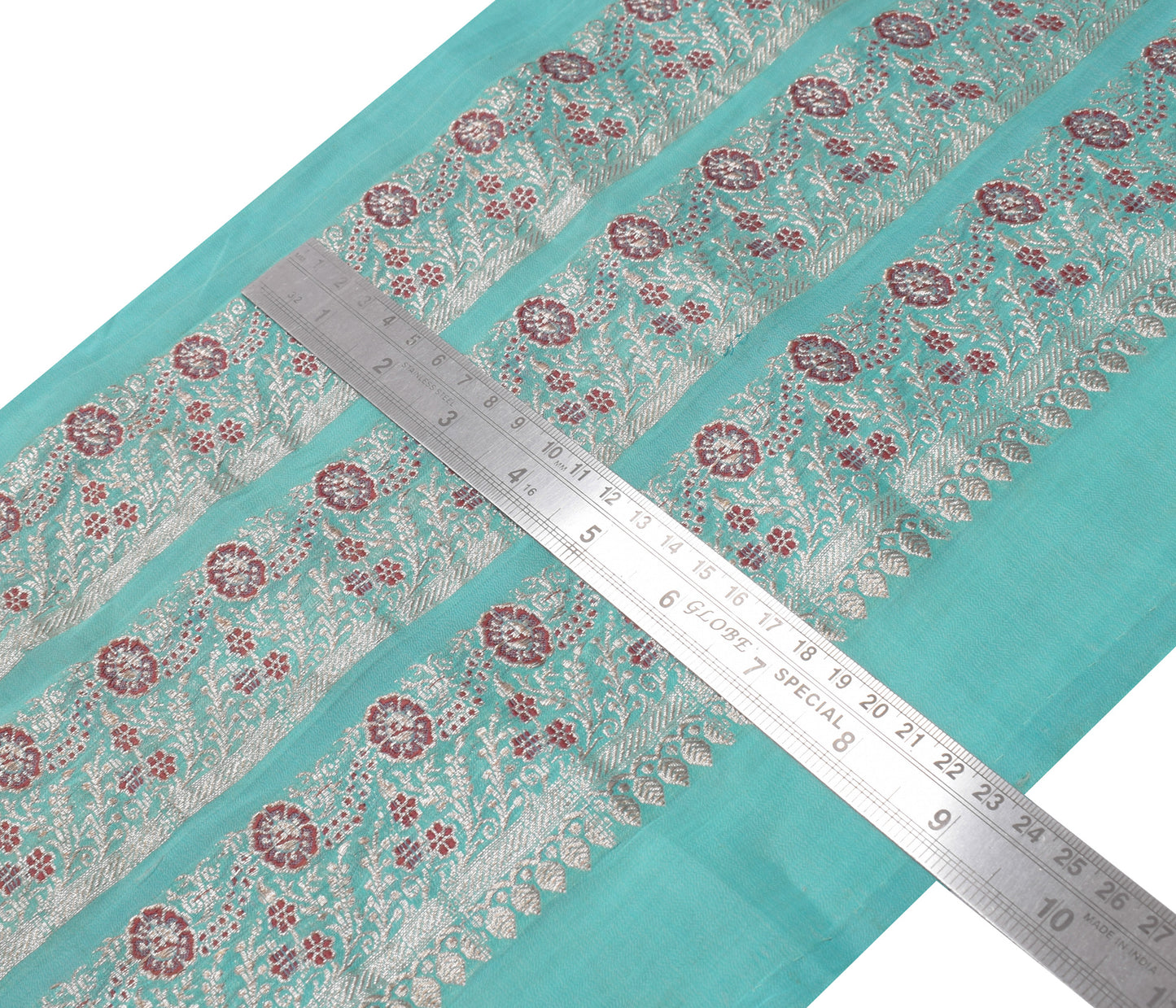 Sushila Vintage Blue Saree Border Indian Craft Sewing Trim Woven Lace Ribbon