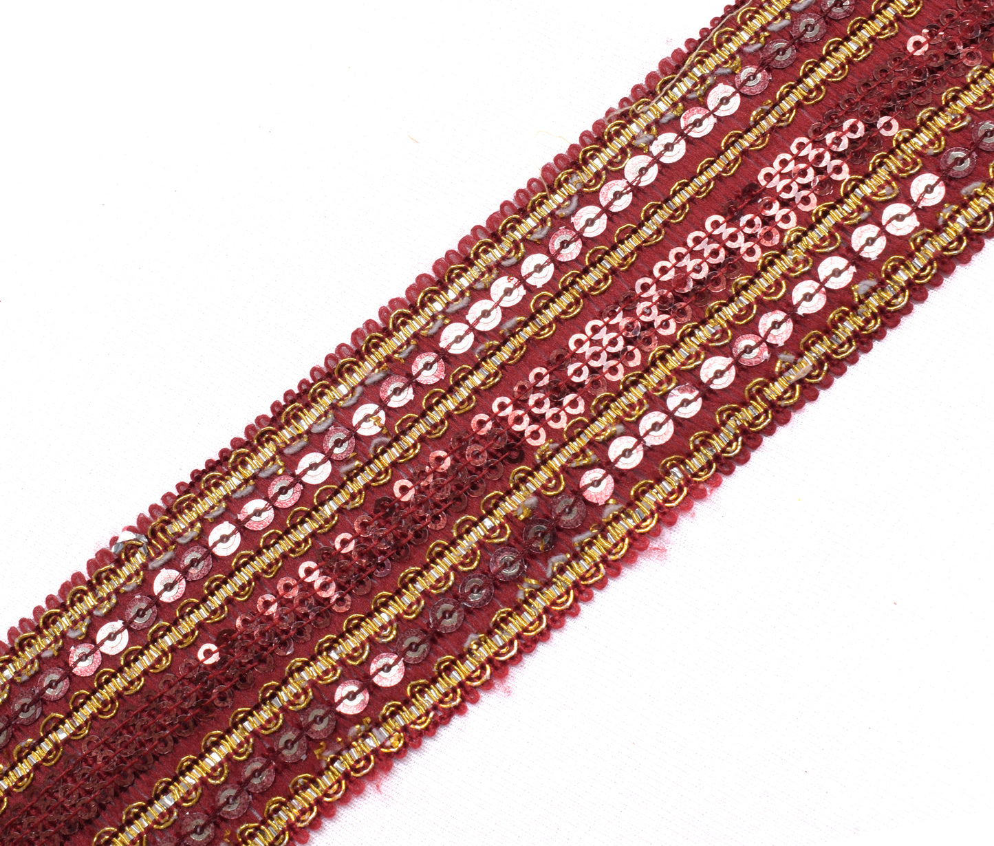 Sushila Vintage Maroon Saree Border Indian Craft Sewing Trim Beaded Lace Ribbon