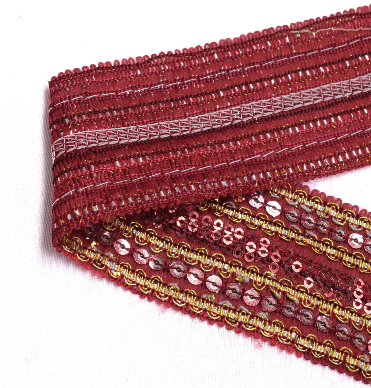 Sushila Vintage Maroon Saree Border Indian Craft Sewing Trim Beaded Lace Ribbon