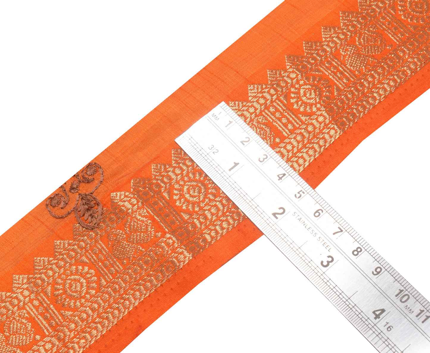 Sushila Vintage Orange Saree Border Indian Craft Sewing Trim Woven Lace Ribbon