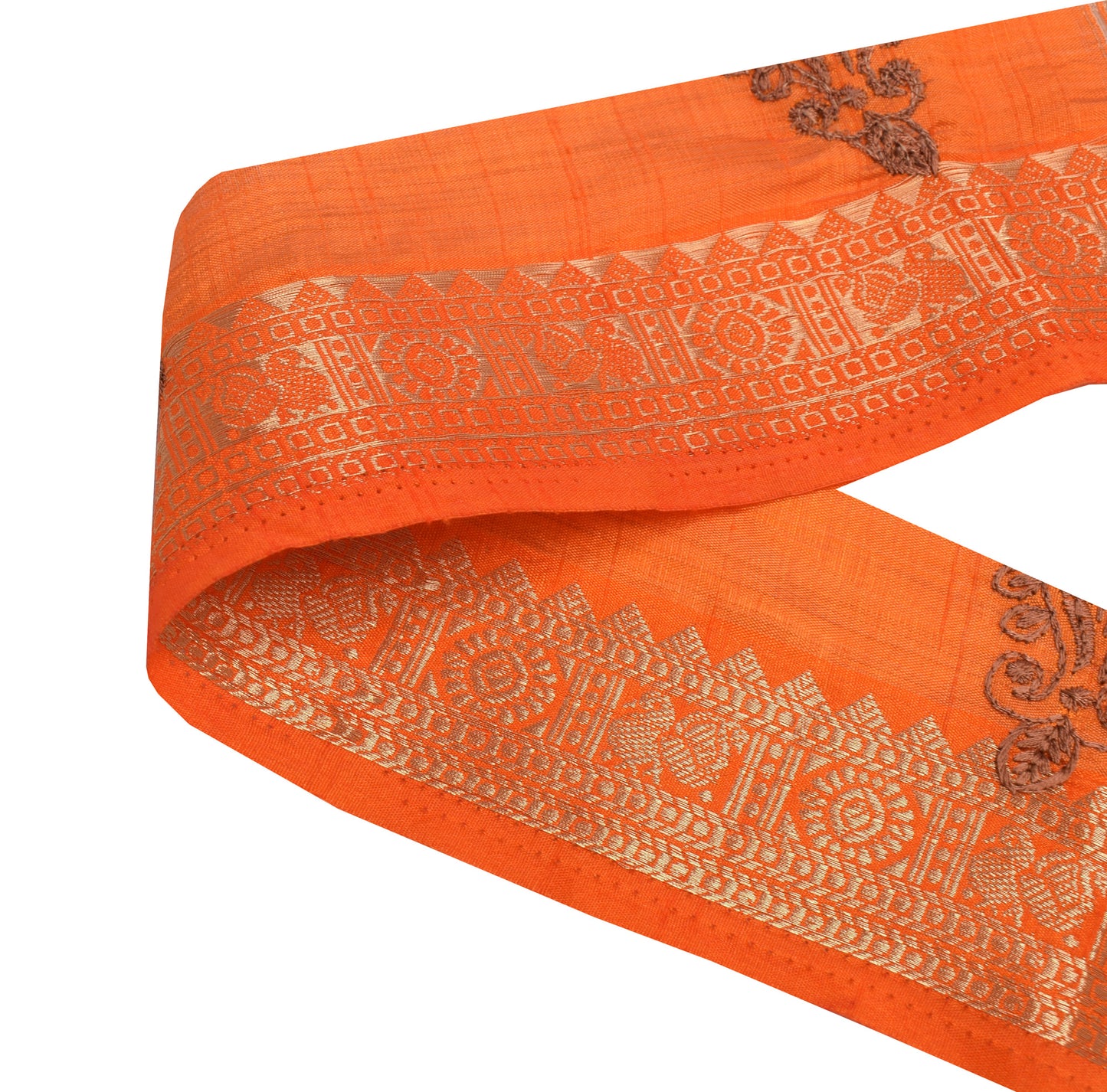 Sushila Vintage Orange Saree Border Indian Craft Sewing Trim Woven Lace Ribbon