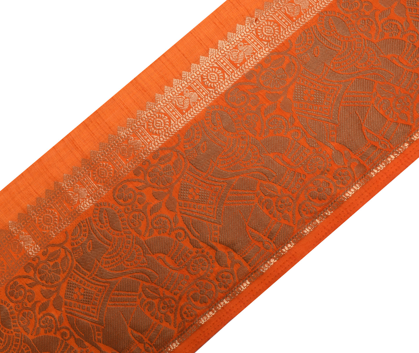 Sushila Vintage Orange Sari Border Indian Craft Sewing Trim Elephant Woven Lace