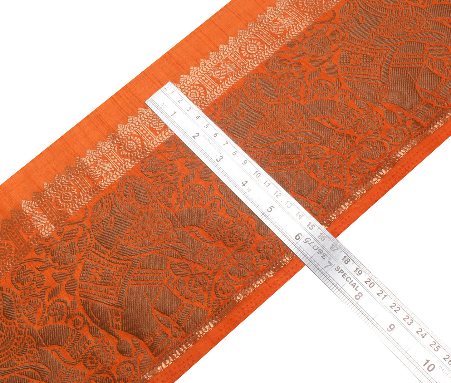 Sushila Vintage Orange Sari Border Indian Craft Sewing Trim Elephant Woven Lace