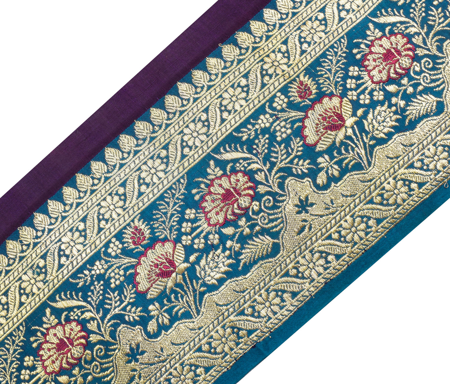 Sushila Vintage Banarasi Blue Saree Border Indian Craft Sewing Trim Woven Lace