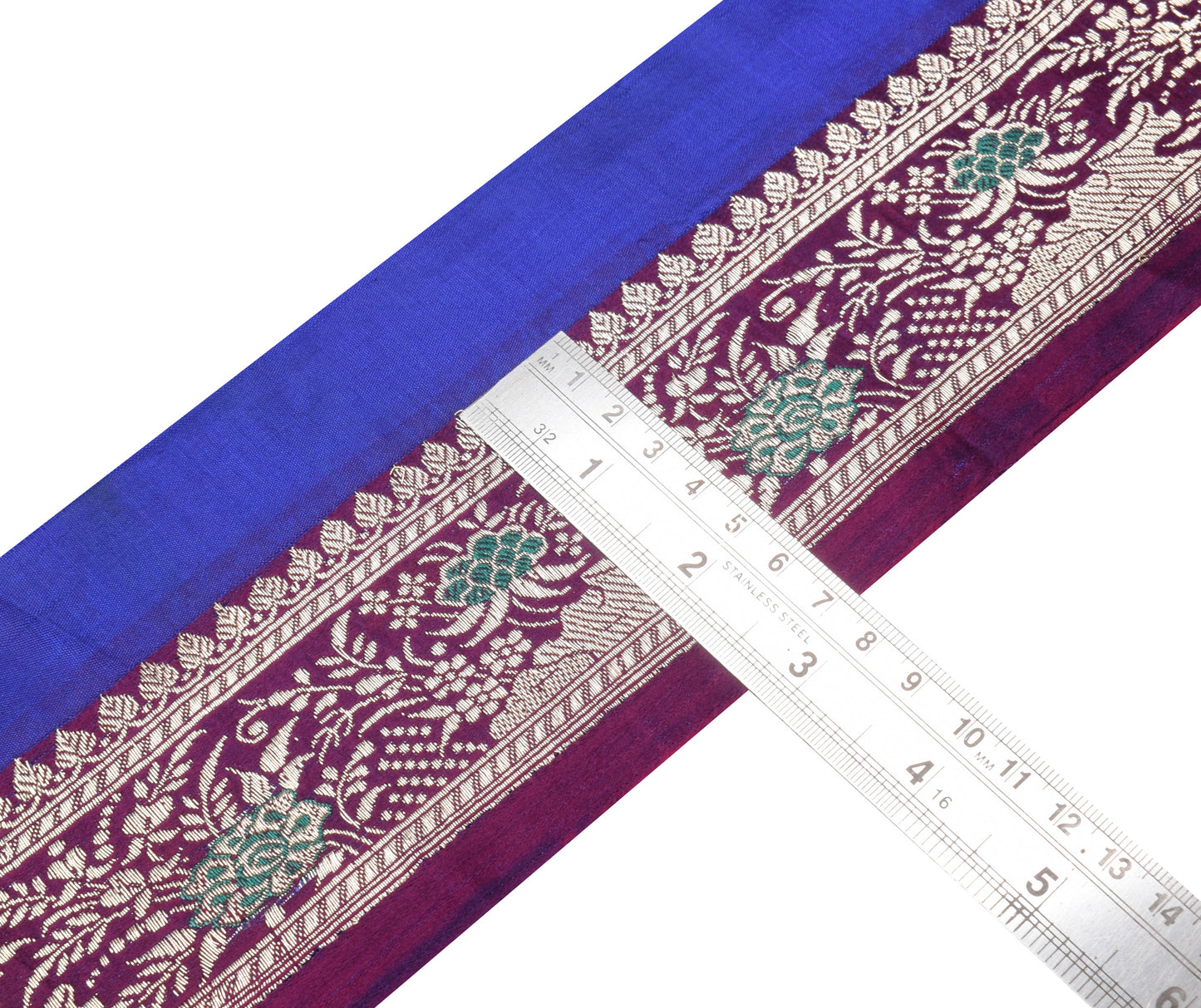 Sushila Vintage Purple Banarasi Sari Border Indian Craft Sewing Trim Woven Lace