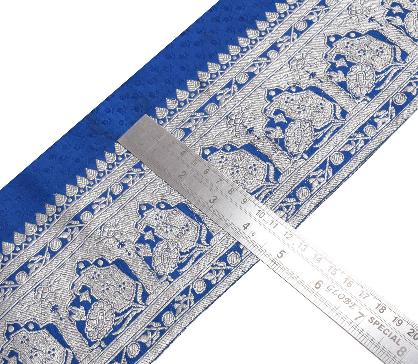 Sushila Vintage Blue Saree Border Indian Craft Sewing Trim Woven Lace Ribbon