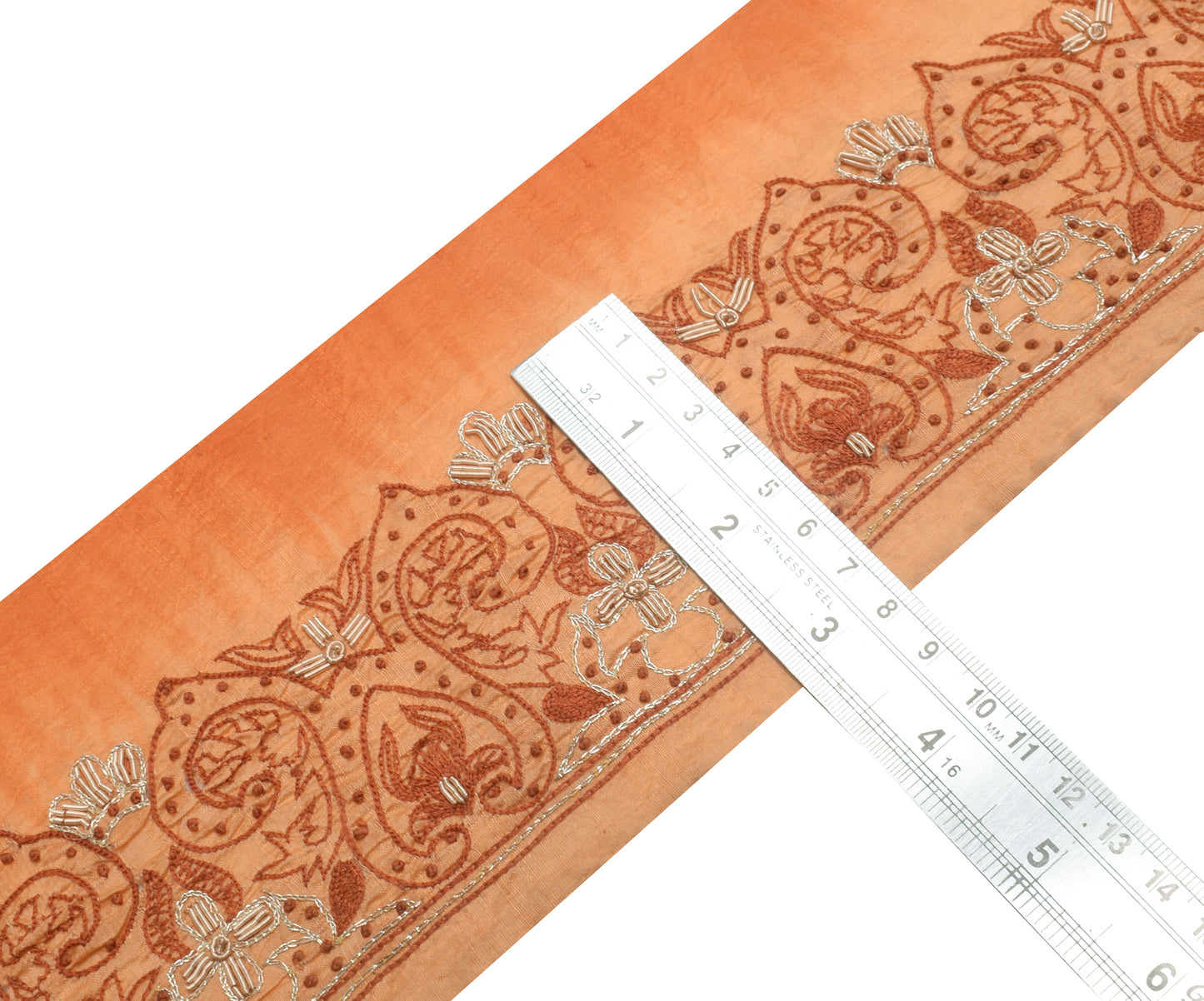 Sushila Vintage Peach Saree Border Indian Craft Sewing Trim Embroidered Lace