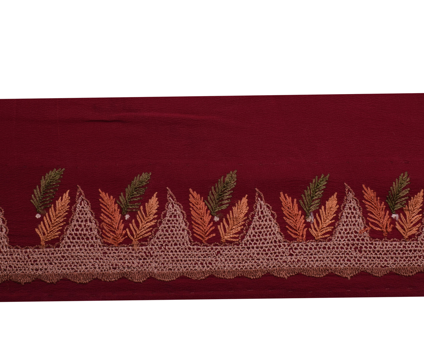 Sushila Vintage Maroon Saree Border Indian Craft Sewing Trim Embroidered Lace