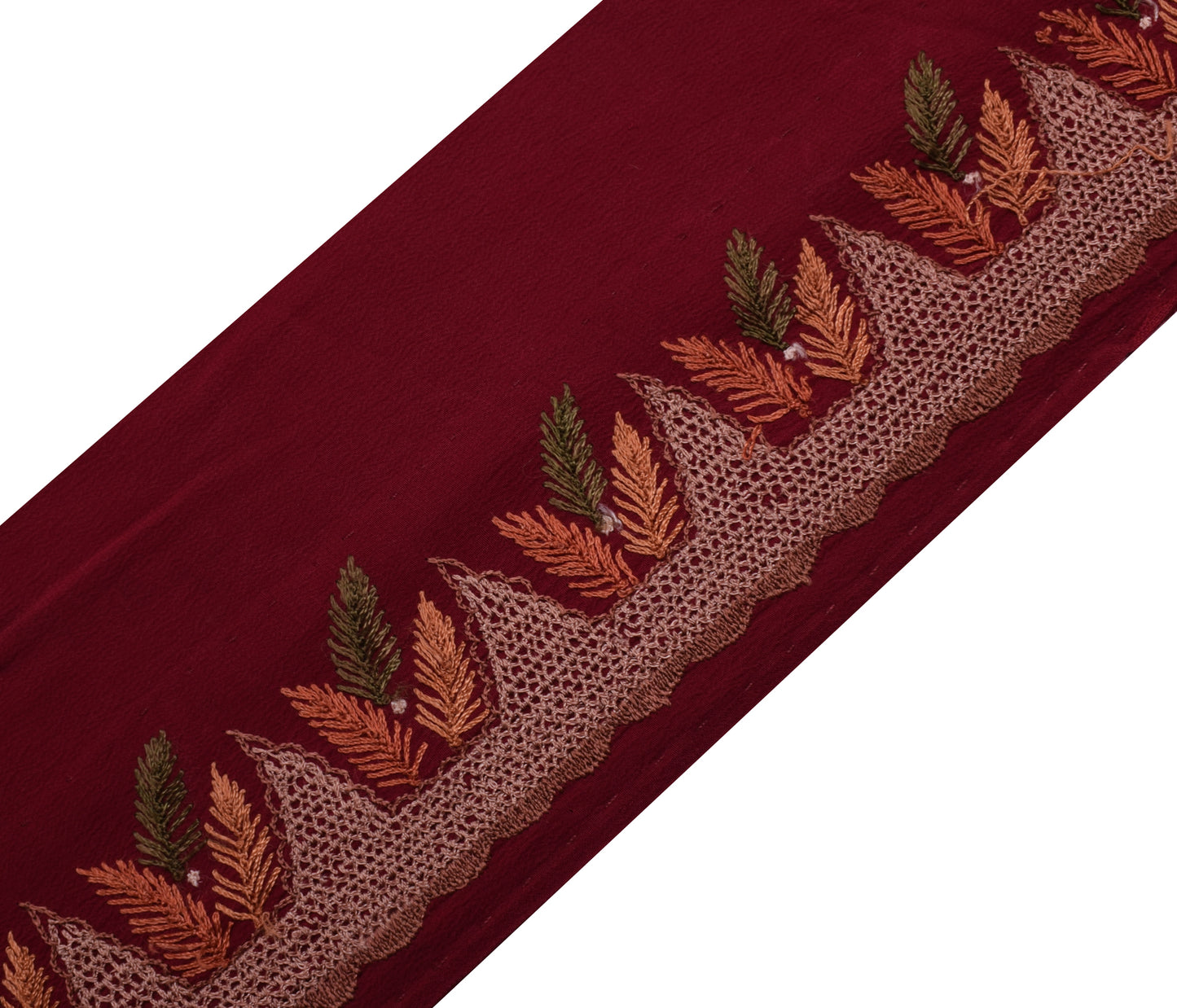 Sushila Vintage Maroon Saree Border Indian Craft Sewing Trim Embroidered Lace