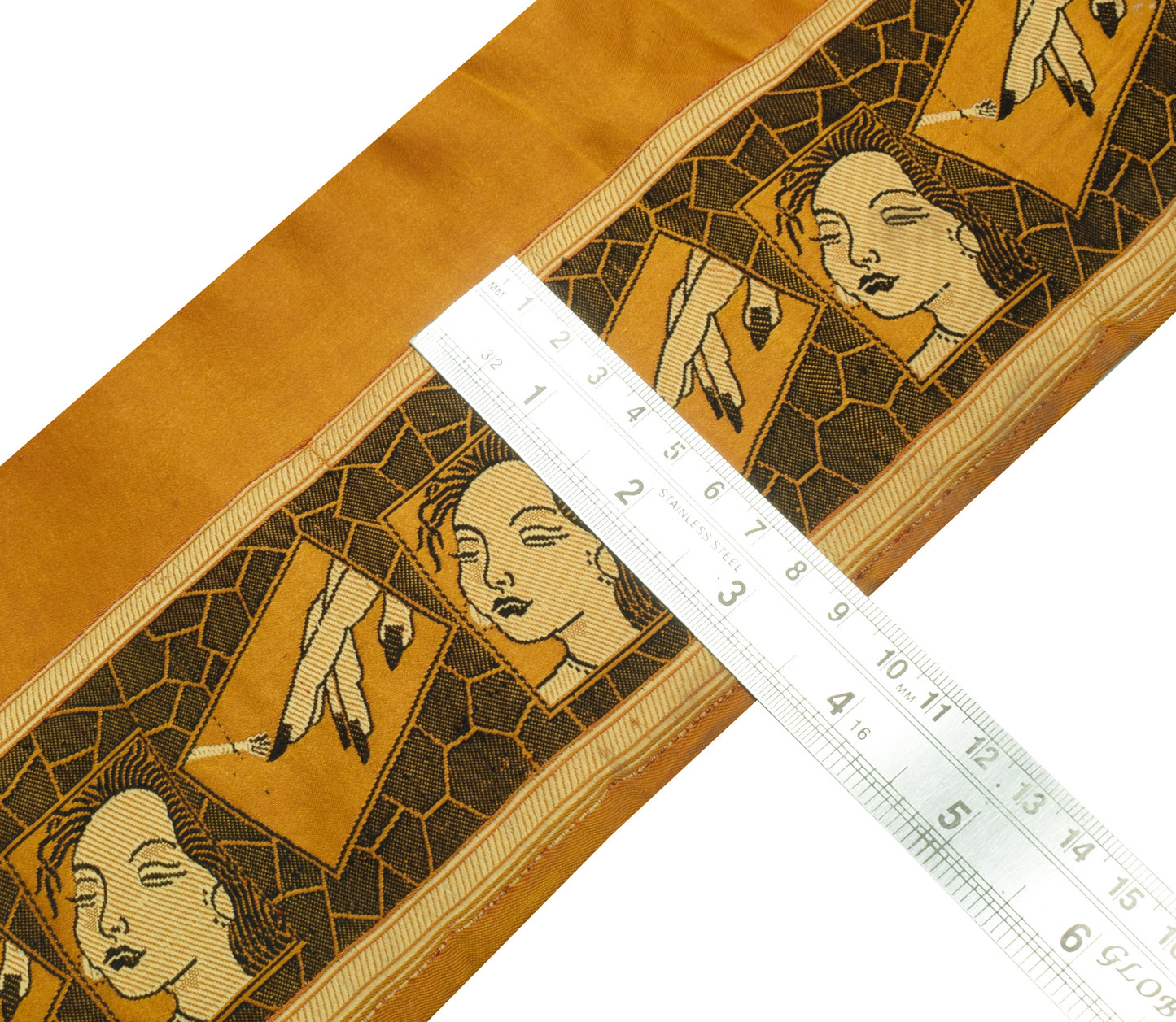 Sushila Vintage Mustard Saree Border Indian Craft Sewing Trim Woven Lace Ribbon