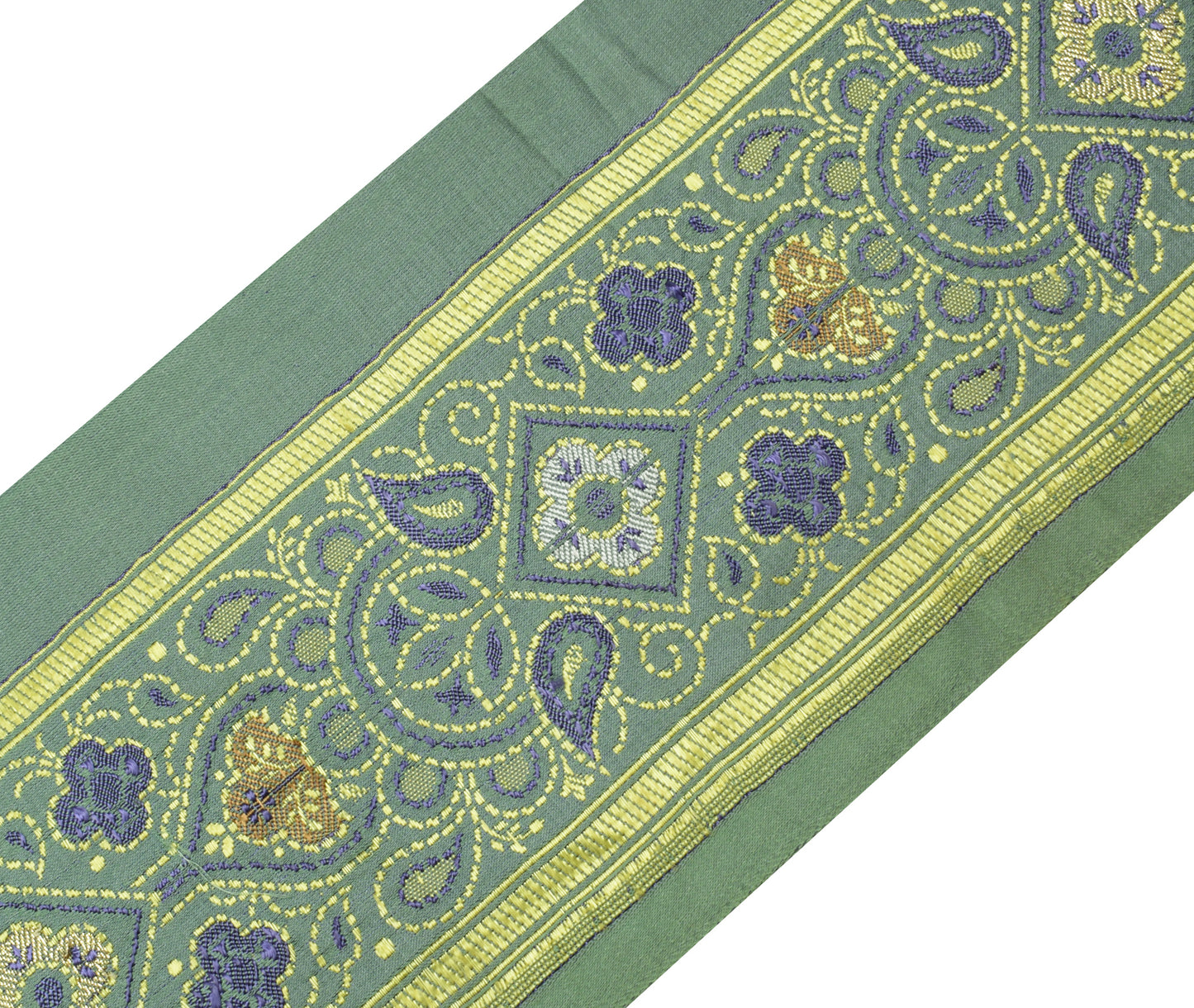 Sushila Vintage Banarasi Green Saree Border Indian Craft Sewing Trim Woven Lace