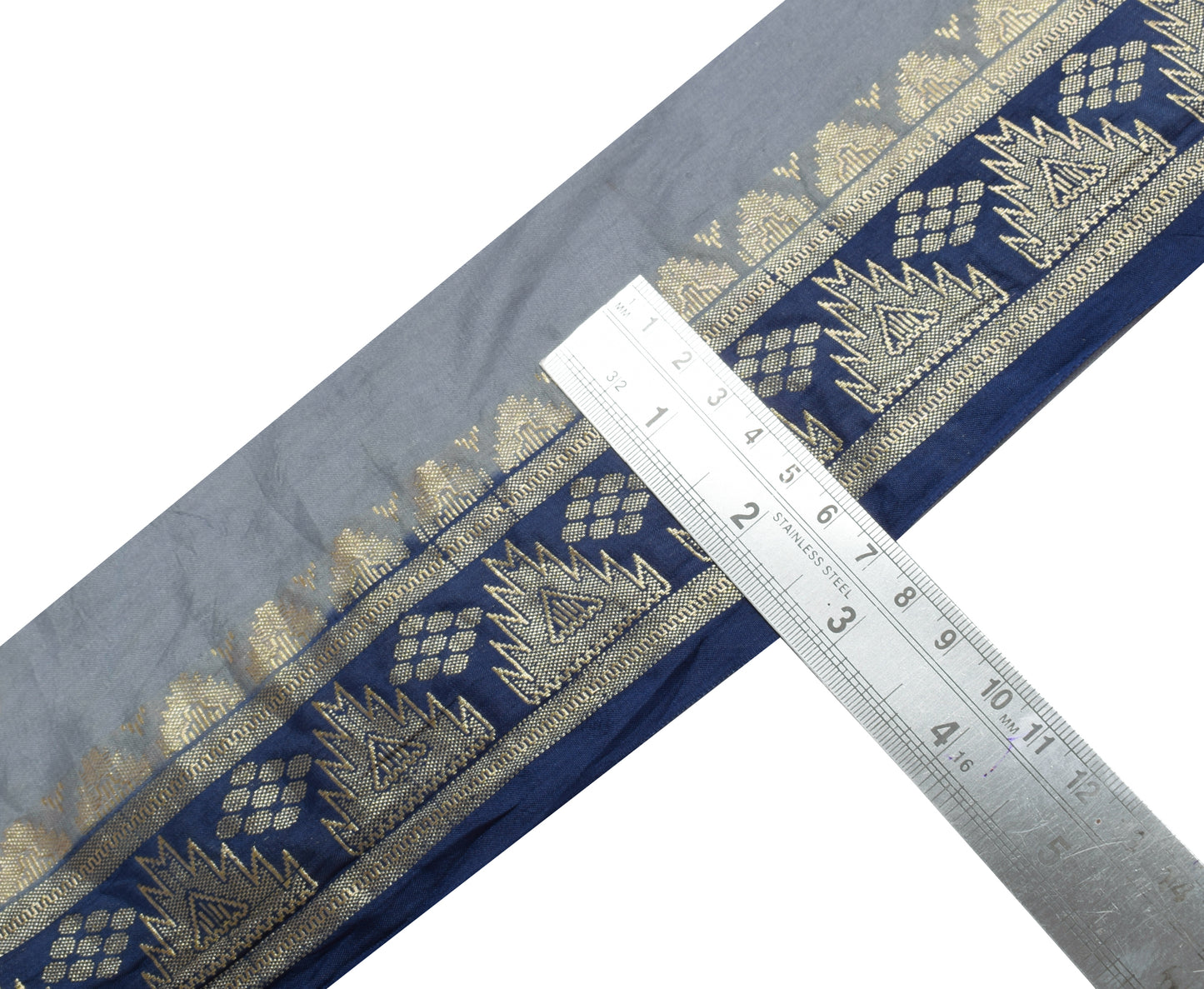 Sushila Vintage Blue Saree Border Indian Craft Sewing Trim Woven Lace Ribbon