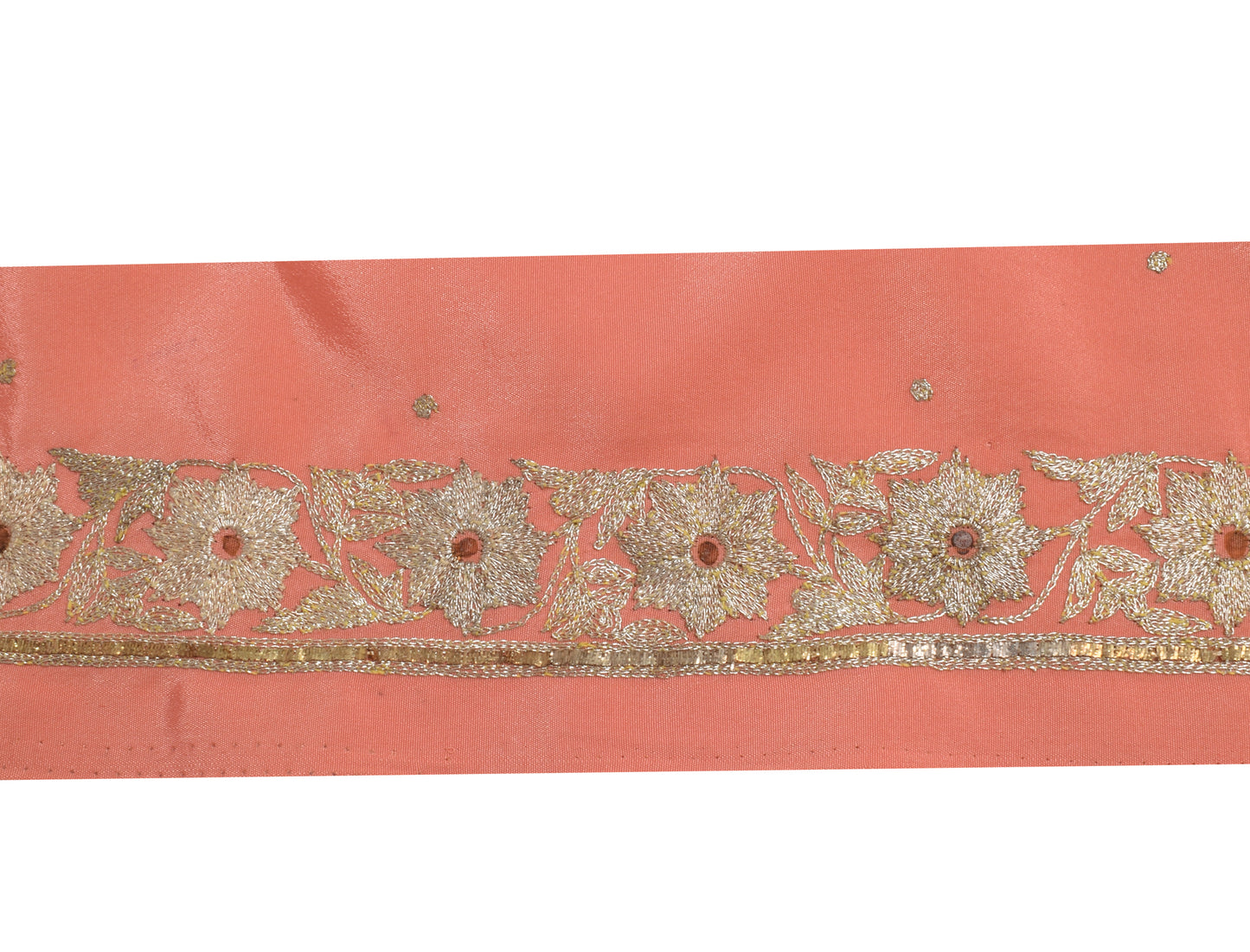 Sushila Vintage Peach Saree Border Indian Craft Sewing Trim Embroidered Lace