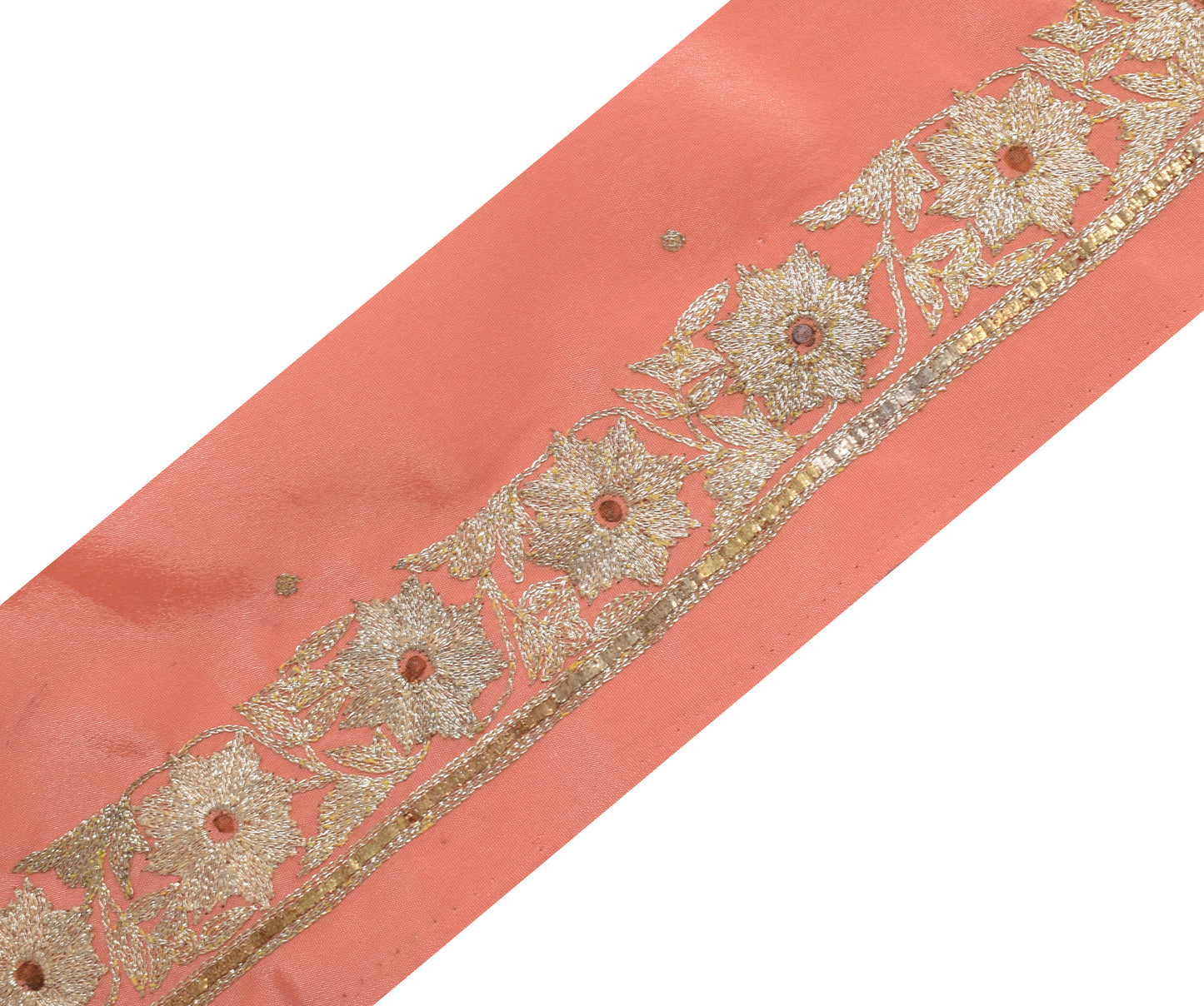 Sushila Vintage Peach Saree Border Indian Craft Sewing Trim Embroidered Lace