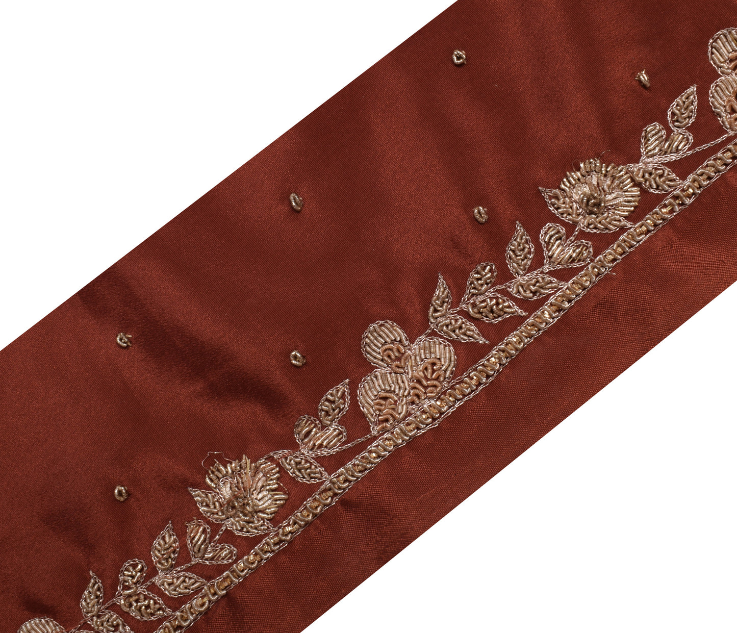 Sushila Vintage Brown Saree Border Indian Craft Sewing Trim Hand Beaded Lace