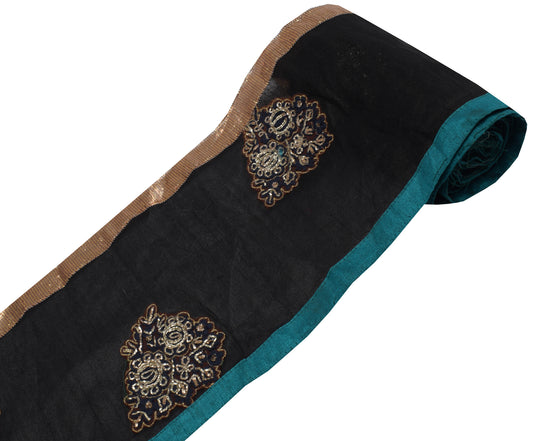 Sushila Vintage Black Saree Border Indian Craft Sewing Trim Embroidered Lace