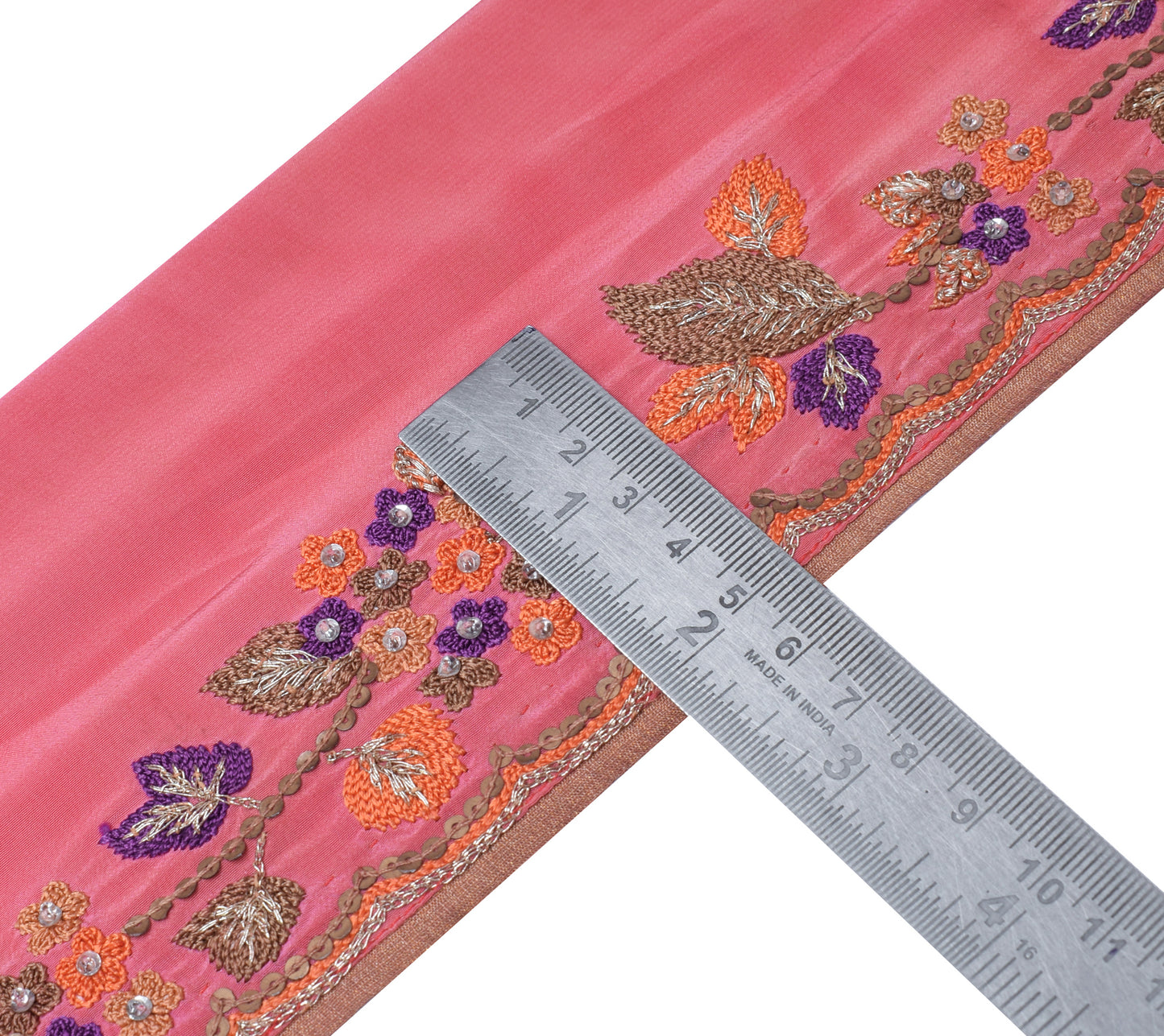 Sushila Vintage Pink Saree Border Indian Craft Sewing Trim Embroidered Lace