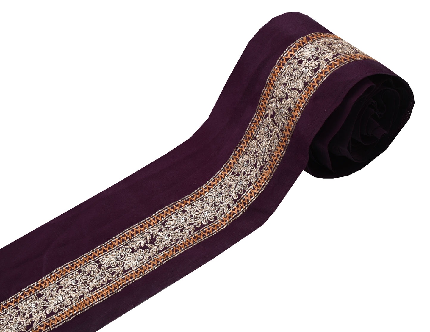 Sushila Vintage Purple Saree Border Indian Craft Sewing Trim Hand Beaded Ribbon