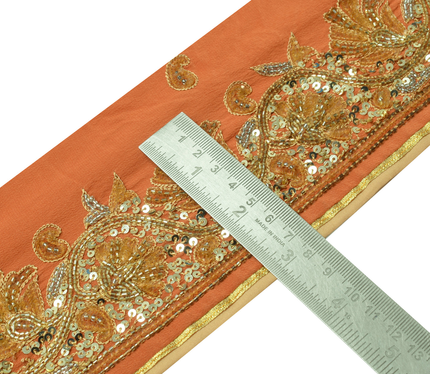 Sushila Vintage Rust Saree Border Indian Craft Sewing Trim Hand Beaded Ribbon