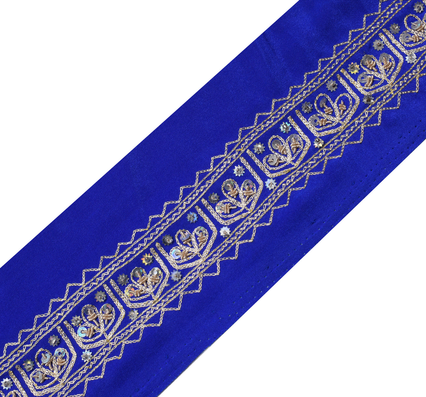 Sushila Vintage Blue Saree Border Indian Craft Sewing Trim Hand Beaded Lace Edge