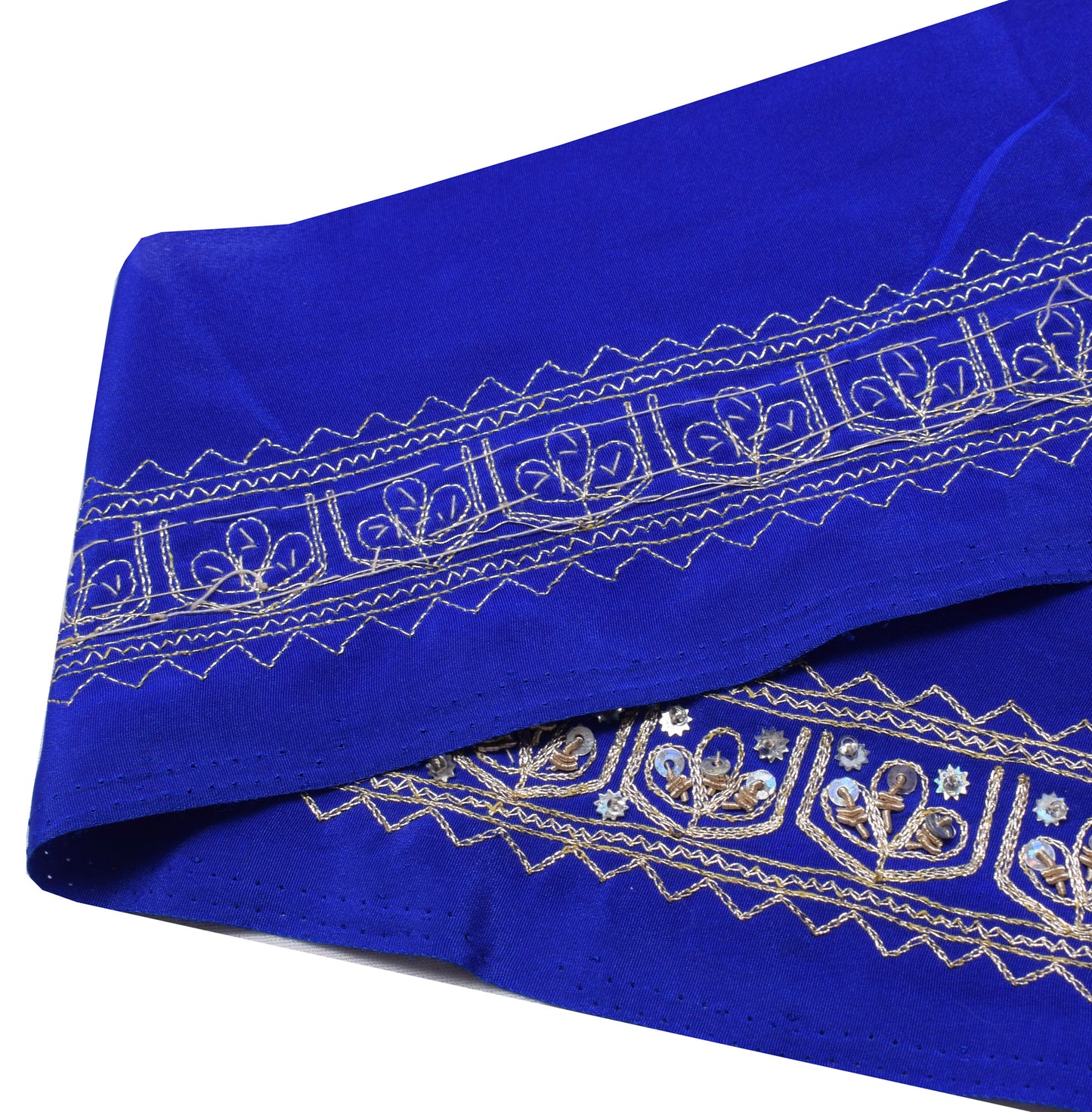 Sushila Vintage Blue Saree Border Indian Craft Sewing Trim Hand Beaded Lace Edge