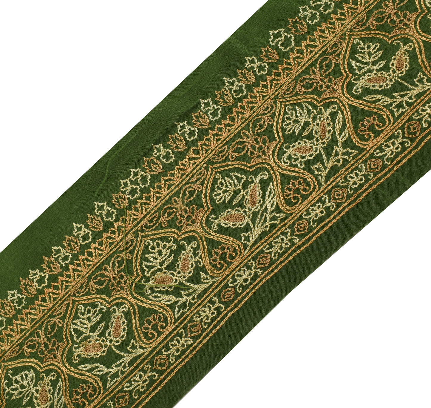 Sushila Vintage Green Saree Border Indian Craft Sewing Trim Embroidered Lace