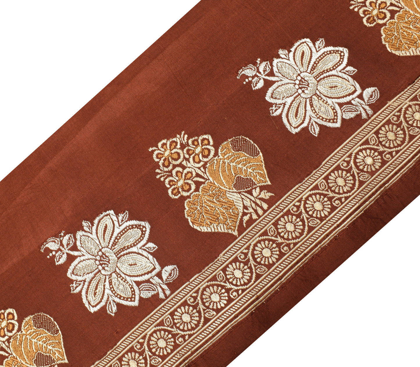 Sushila Vintage Brown Saree Border Indian Craft Sewing Trim Woven Lace Ribbon