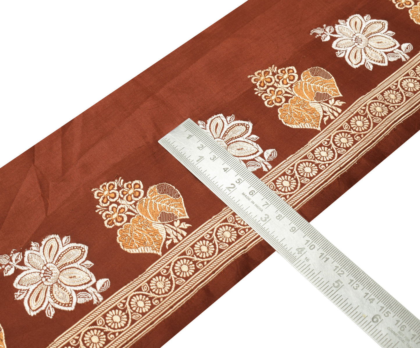 Sushila Vintage Brown Saree Border Indian Craft Sewing Trim Woven Lace Ribbon