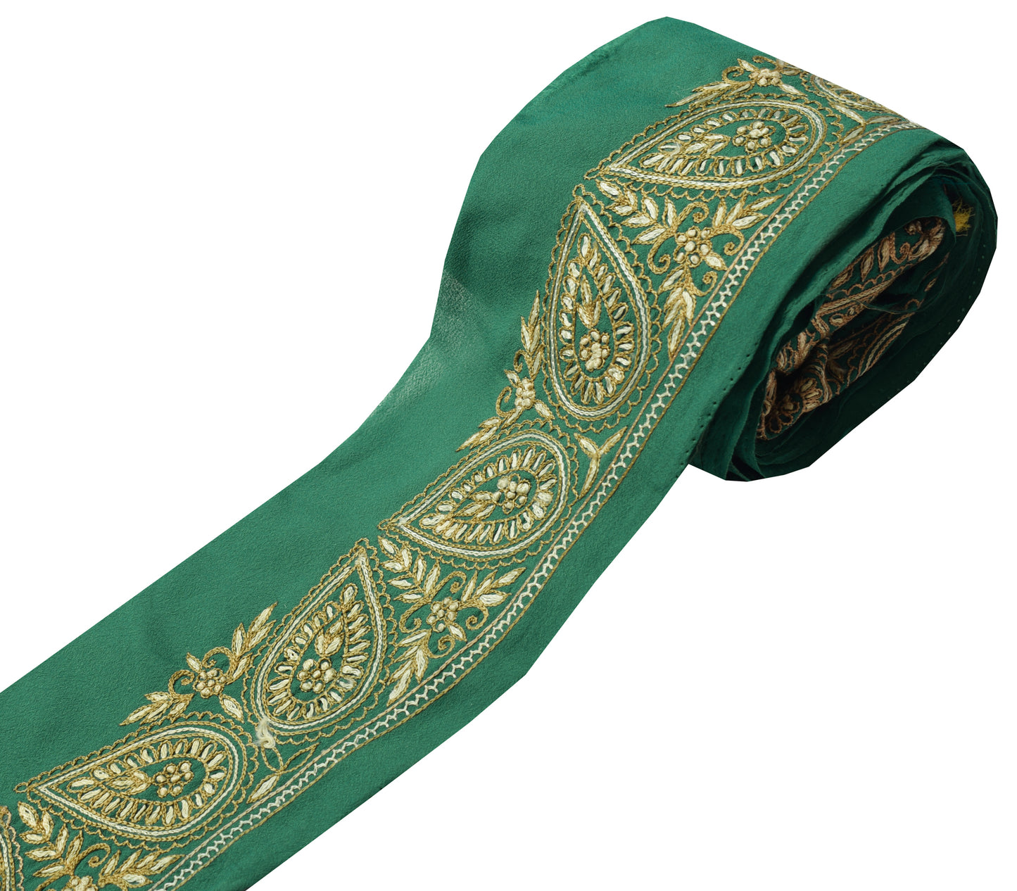 Sushila Vintage Green Saree Border Indian Craft Sewing Trim Embroidered Ribbon