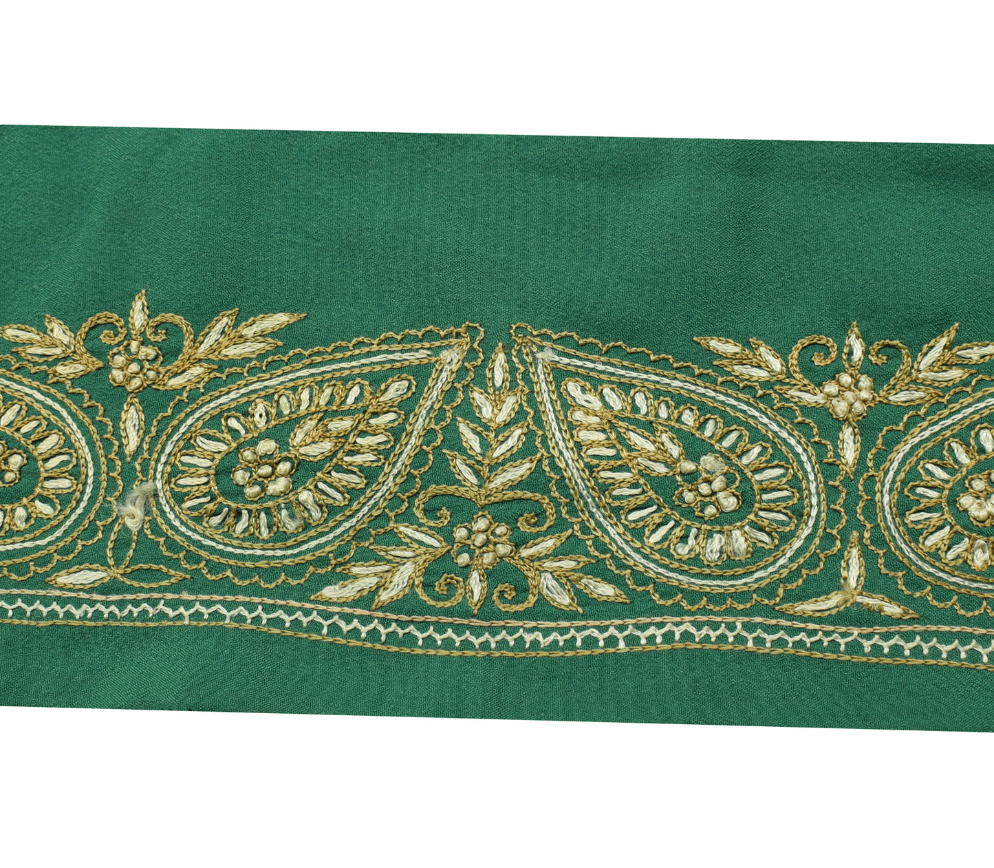 Sushila Vintage Green Saree Border Indian Craft Sewing Trim Embroidered Ribbon